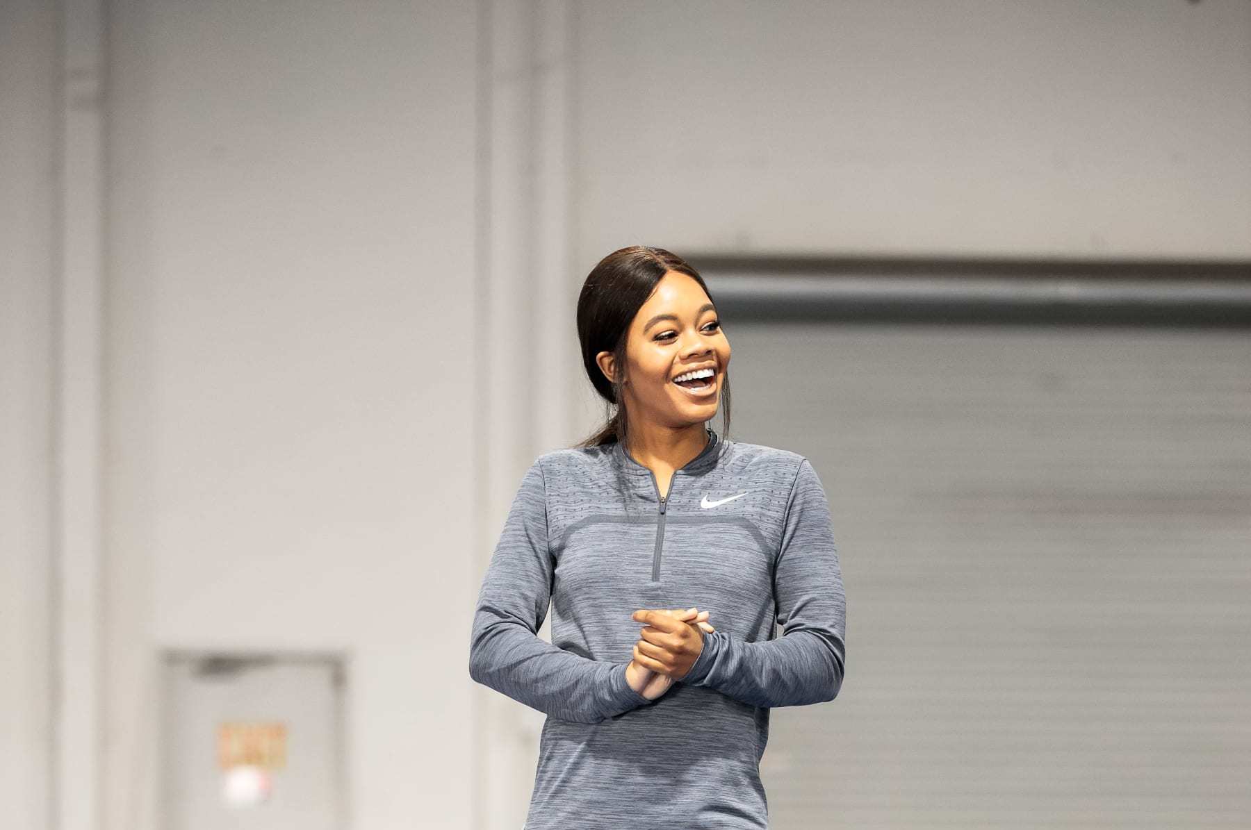 SANTA MONICA, CALIFORNIA - MARCH 02:  Olympic gymnast Gabby Douglas teaches Jay Pharoah gymnastics on the IMDb Series “Special Skills” in Los Angeles, California.  This episode of “Special Skills” airs on March 10, 2020. (Photo by Rich Polk/Getty Images for IMDb)