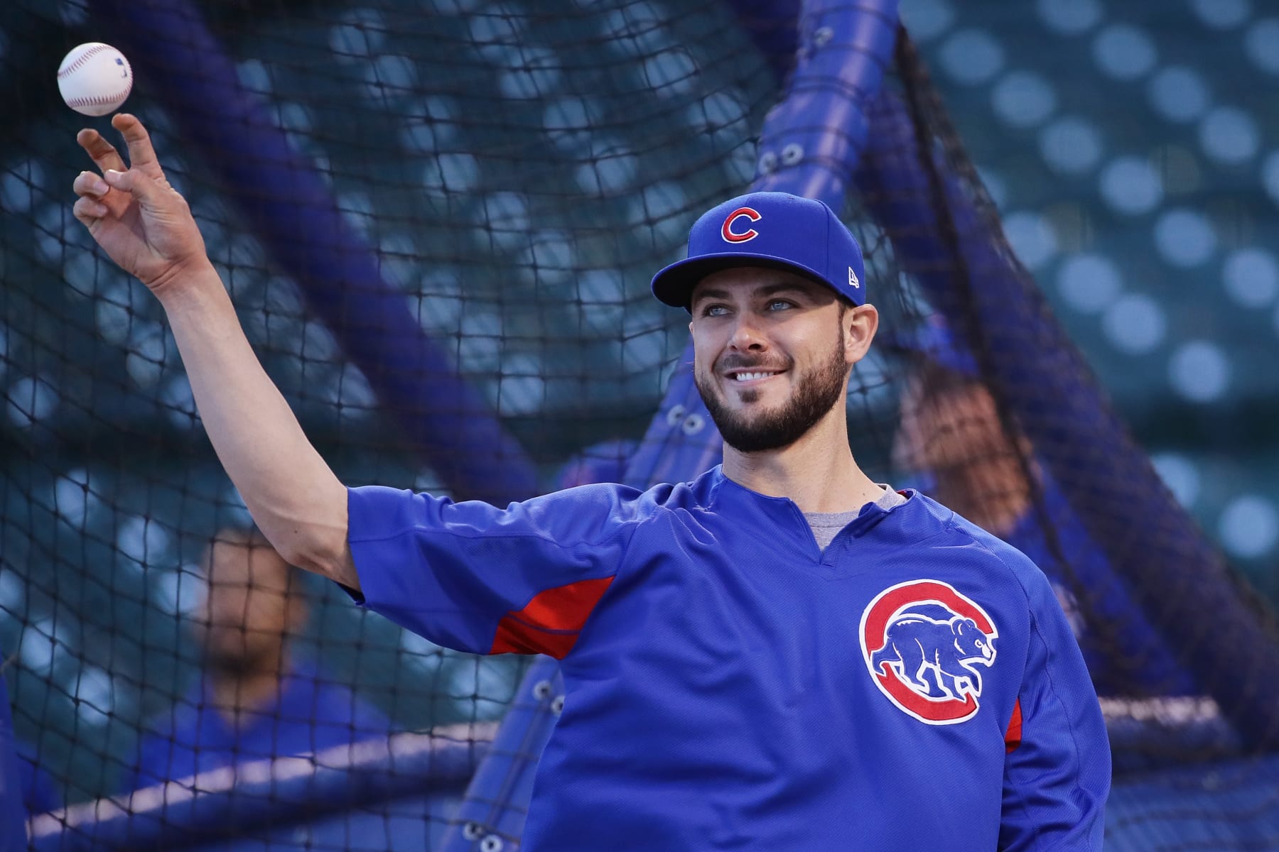 CHICAGO, IL - OCTOBER 17:  Kris Bryant #17 of the Chicago Cubs warms up before game three of the National League Championship Series against the Los Angeles Dodgers at Wrigley Field on October 17, 2017 in Chicago, Illinois.  (Photo by Jonathan Daniel/Getty Images)