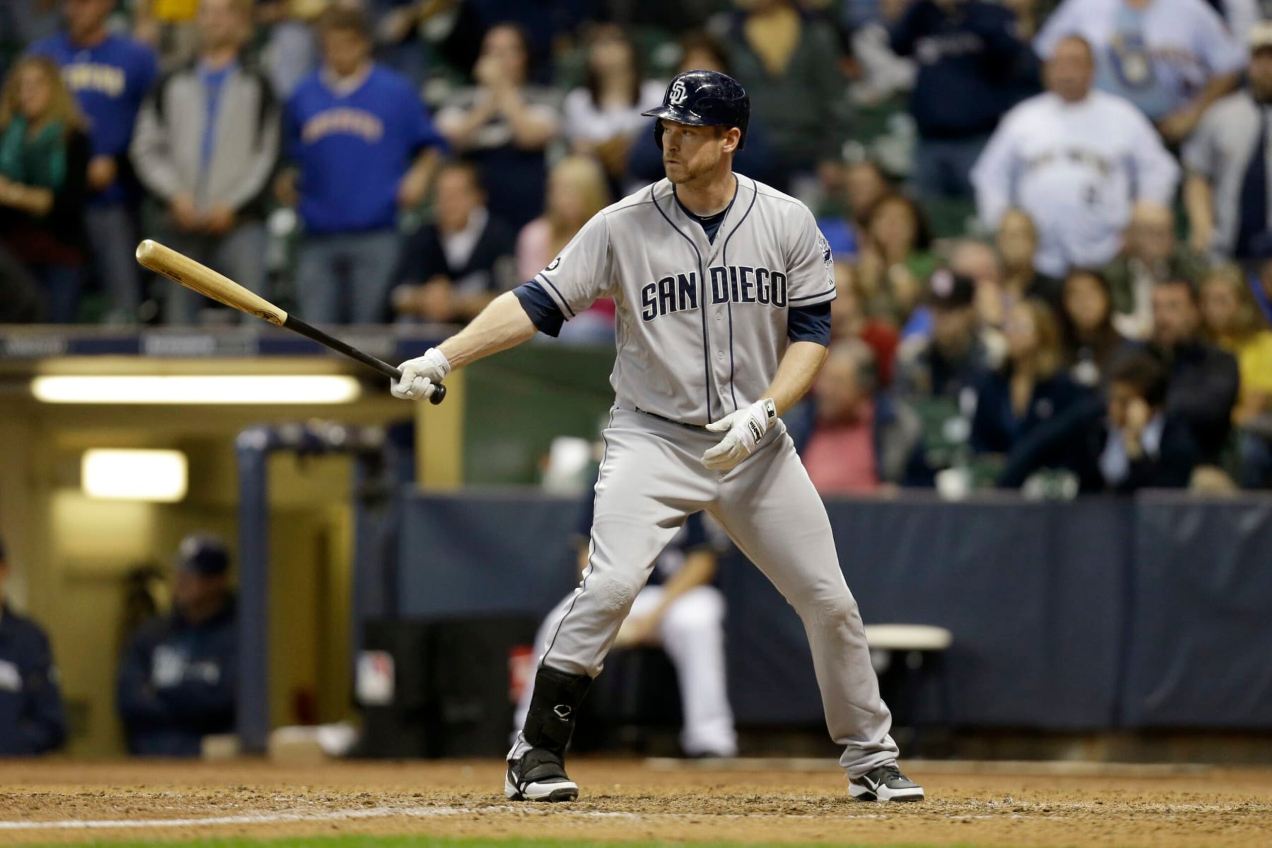 MILWAUKEE, WI - OCTOBER 1:  Chase Headley #7 of the San Diego Padres bats during the game against the Milwaukee Brewers at Miller Park on October 1, 2012 in Milwaukee, Wisconsin.  (Photo by Mike McGinnis/Getty Images)