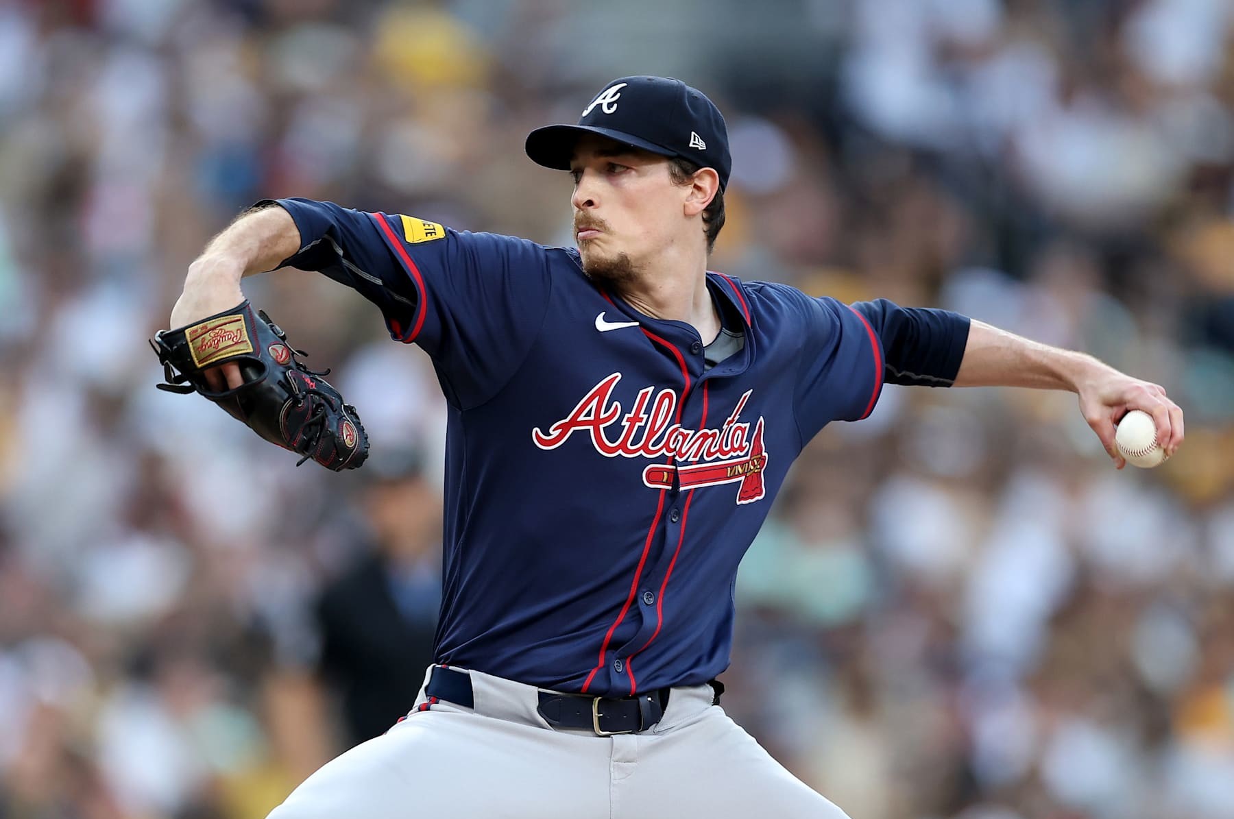 SAN DIEGO, CALIFORNIA - OCTOBER 02: Max Fried #54 of the Atlanta Braves throws a pitch against the San Diego Padres during the first inning in Game Two of the Wild Card Series at Petco Park on October 02, 2024 in San Diego, California. (Photo by Sean M. Haffey/Getty Images)