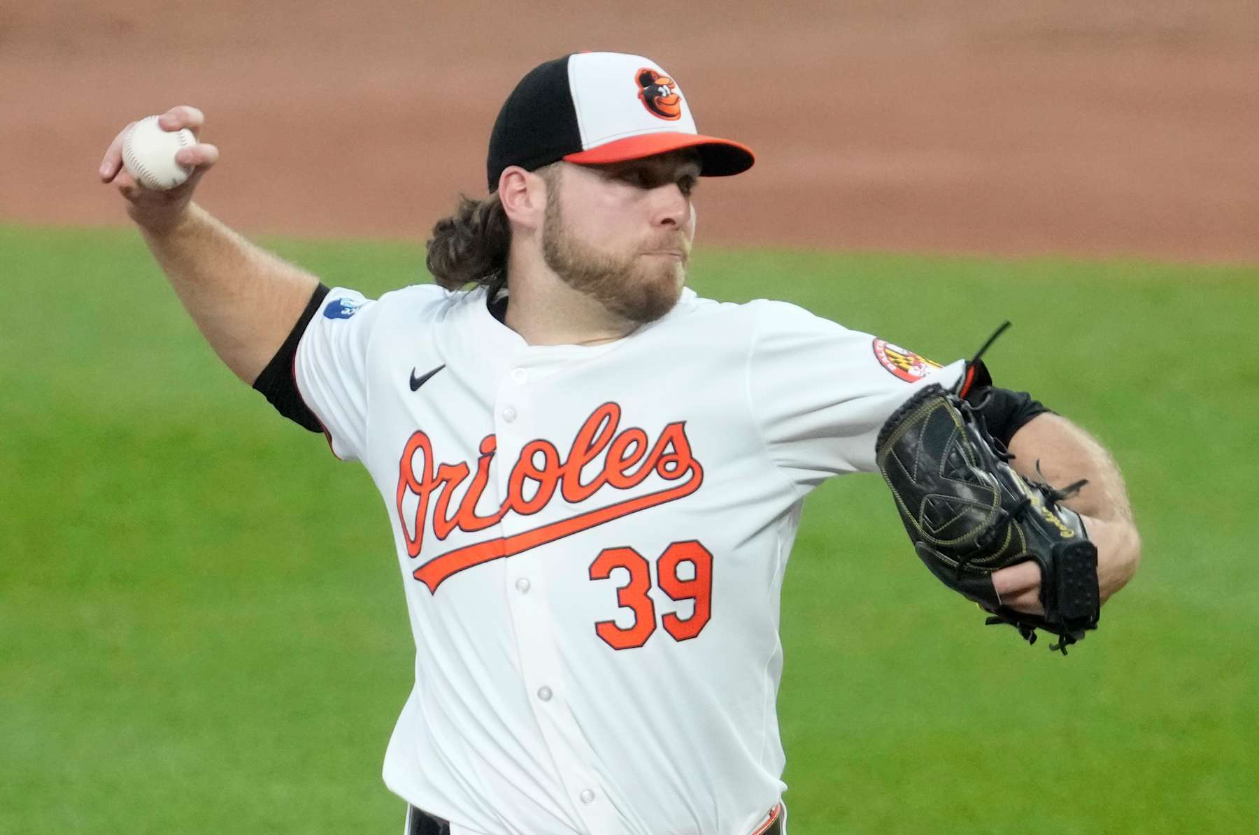BALTIMORE, MD - JUNE 27: Corbin Burnes #39 of the Baltimore Orioles pitches during a baseball game against Texas Rangers at the Oriole Park at Camden Yards on June 27, 2024 in Baltimore, Maryland. (Photo by Mitchell Layton/Getty Images)
