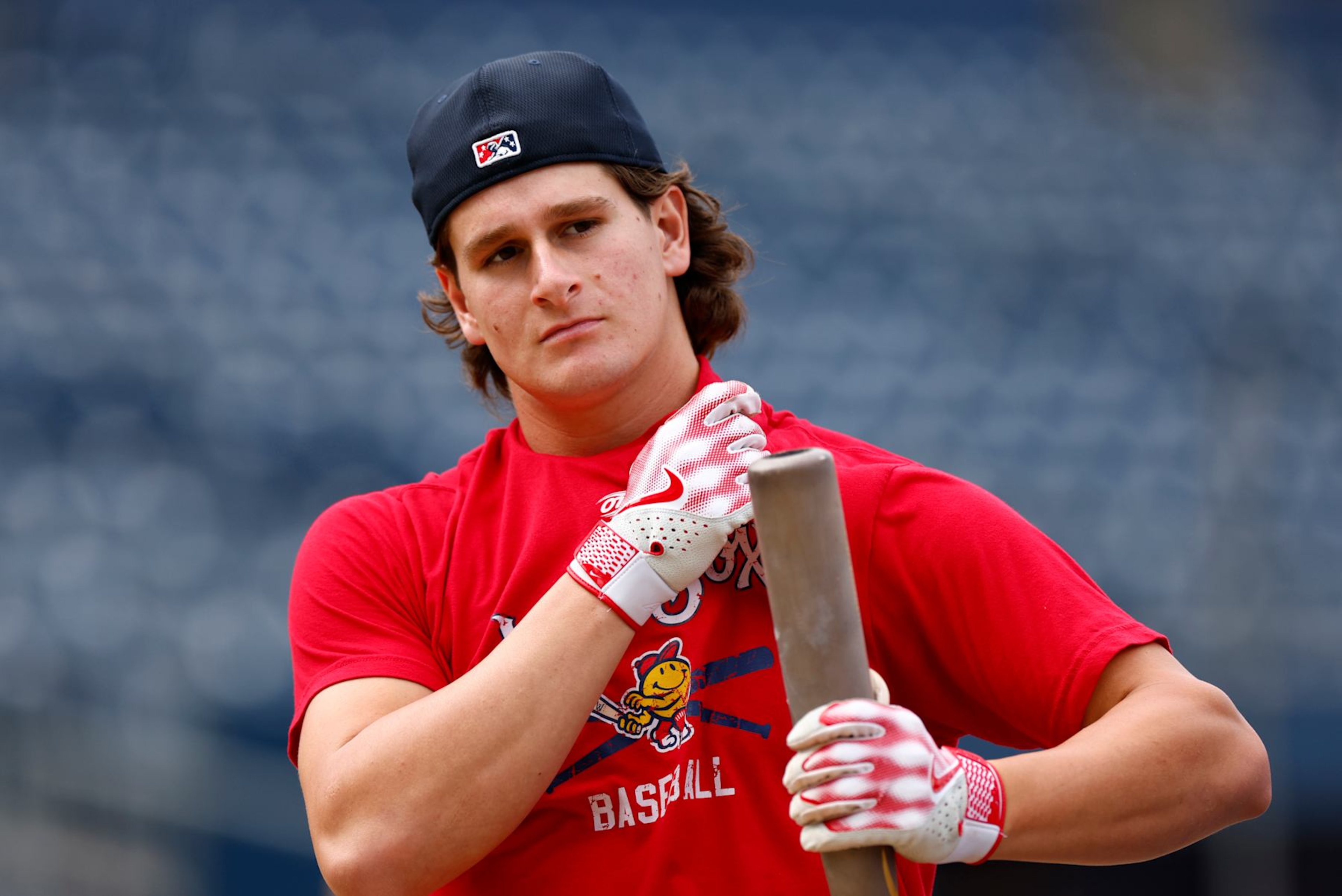 Worcester, MA - August 13: Boston Red Sox prospect Roman Anthony participates in batting practice before his first game with the Worcester Red Sox at Polar Park. (Photo by Danielle Parhizkaran/The Boston Globe via Getty Images) Worcester, MA - August 13: Boston Red Sox prospect Roman Anthony participates in batting practice before his first game with the Worcester Red Sox at Polar Park. (Photo by Danielle Parhizkaran/The Boston Globe via Getty Images)