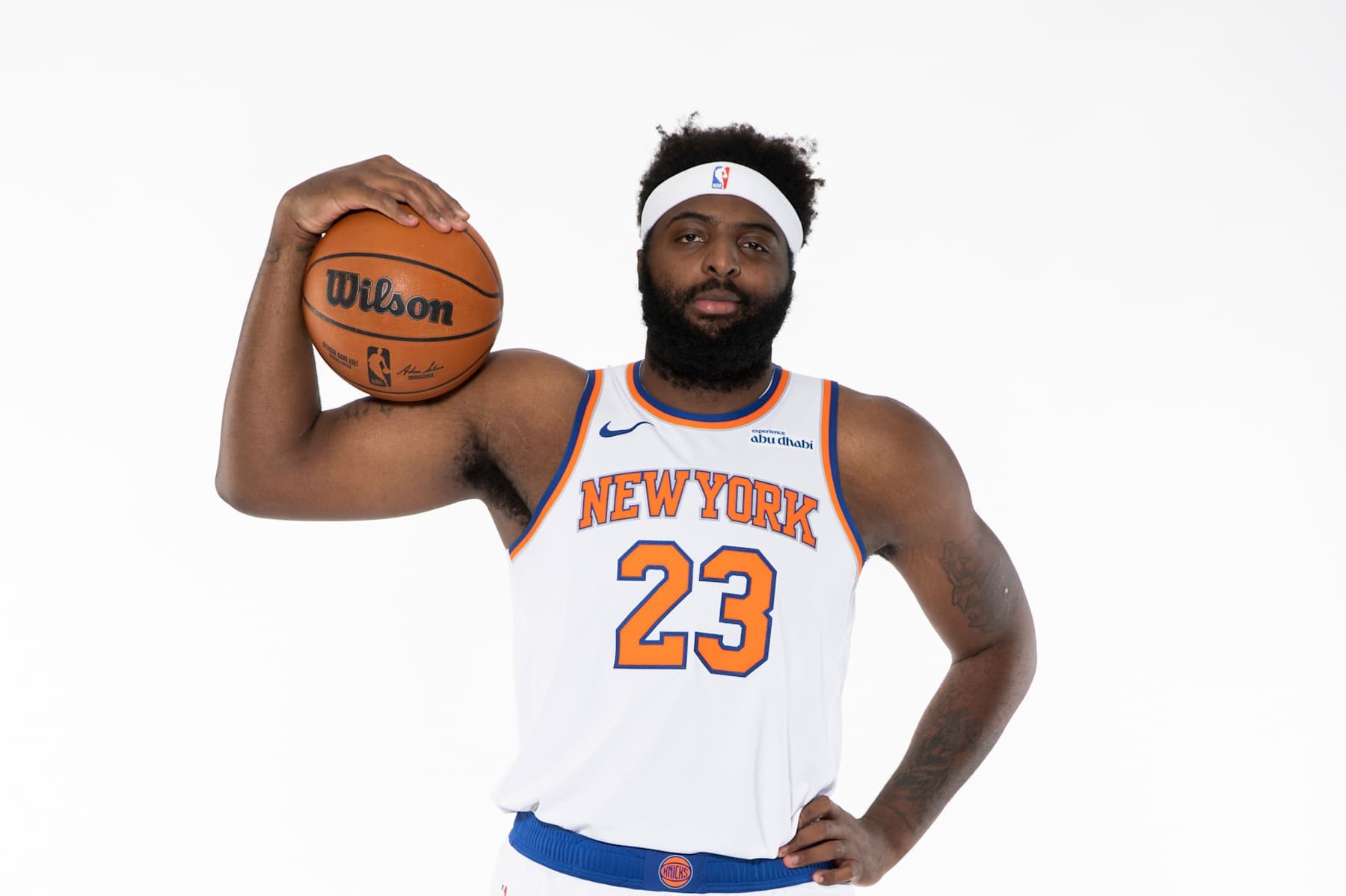TARRYTOWN, NY - NOVEMBER 16: Mitchell Robinson #23 of the New York Knicks poses for a portrait during at The New York Knicks Training Center on November 16, 2024 in Tarrytown, New York. NOTE TO USER: User expressly acknowledges and agrees that, by downloading and/or using this photograph, user is consenting to the terms and conditions of the Getty Images License Agreement. Mandatory Copyright Notice: Copyright 2024 NBAE (Photo by Nathaniel S. Butler/NBAE via Getty Images)