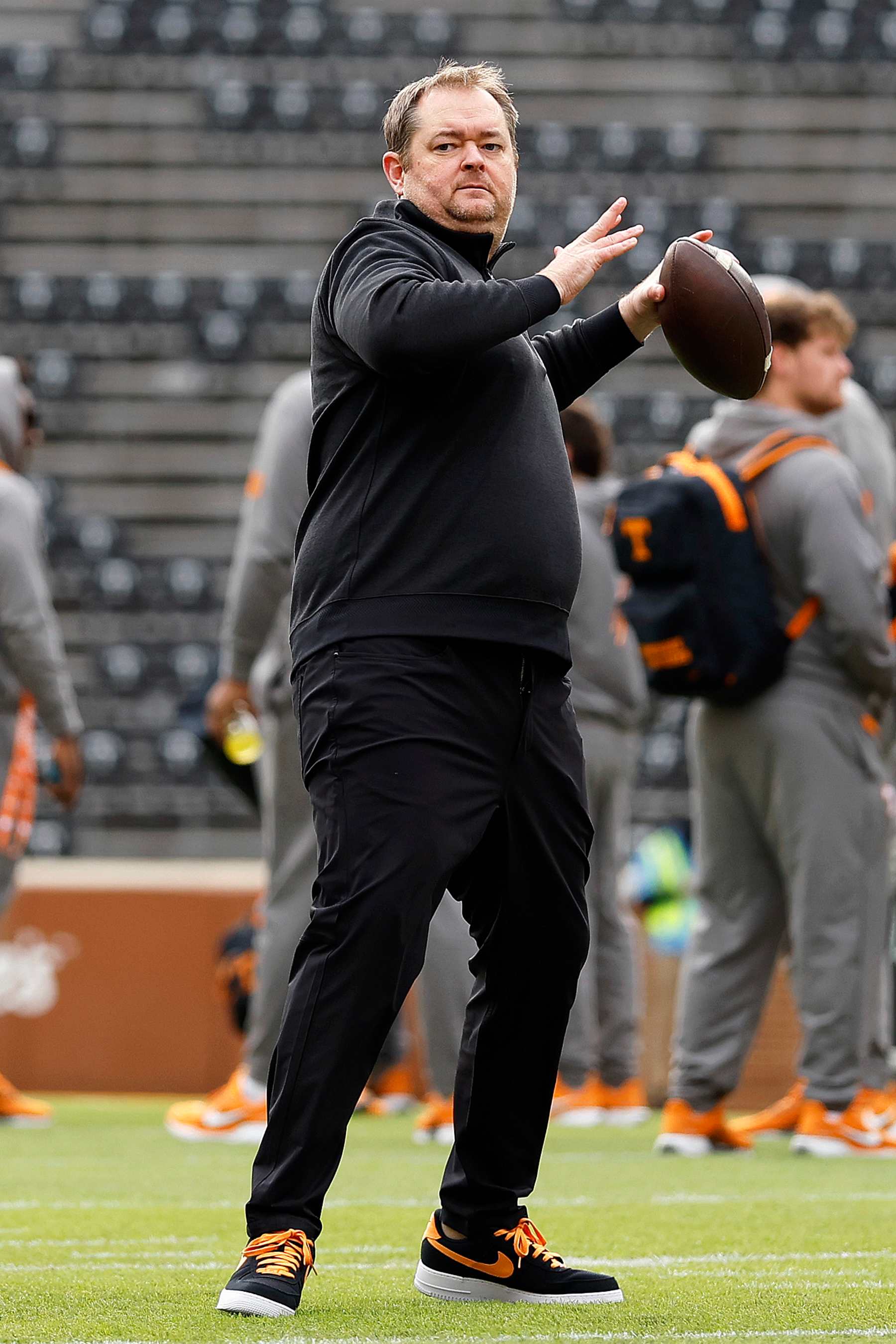KNOXVILLE, TENNESSEE - NOVEMBER 23: Head Coach Josh Heupel of the Tennessee Volunteers warms up prior to the game between the Tennessee Volunteers and the UTEP Miners at Neyland Stadium on November 23, 2024 in Knoxville, Tennessee. (Photo by Johnnie Izquierdo/Getty Images)