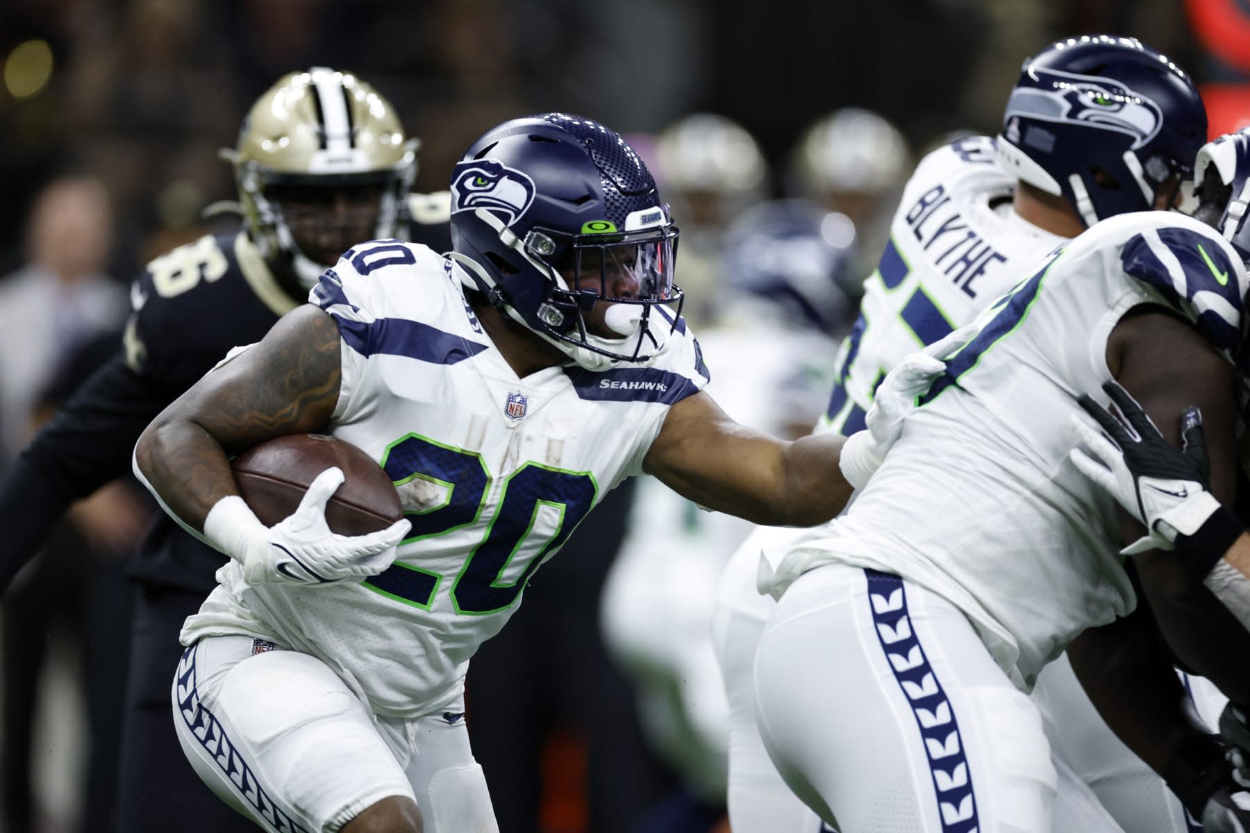 New Orleans Saints' Kevin White (17) downs a punt against the San Francisco  49ers during an NFL football game in Santa Clara, Calif., Sunday, Nov. 27,  2022. (AP Photo/Godofredo A. Vásquez Stock