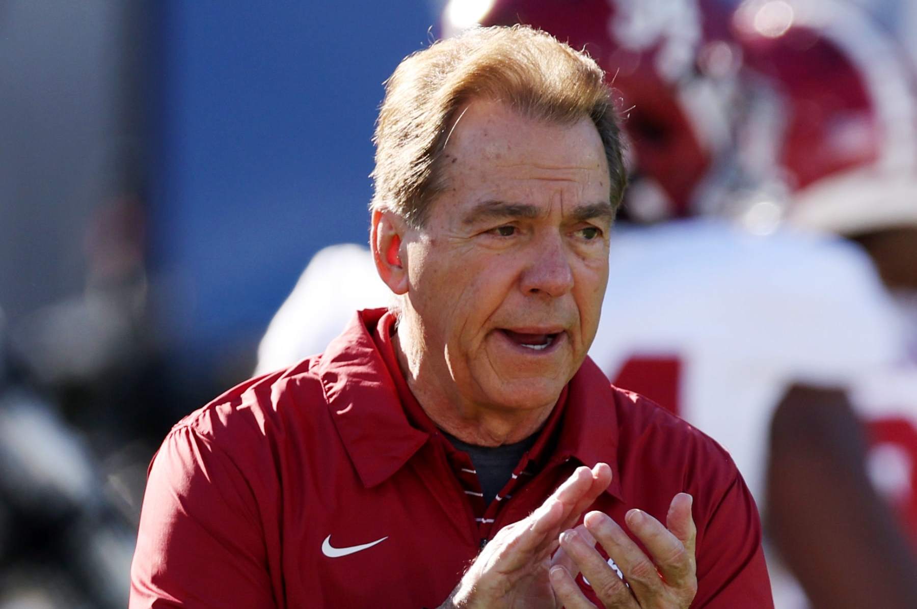PASADENA, CALIFORNIA - JANUARY 01: Head coach Nick Saban of the Alabama Crimson Tide looks on before the CFP Semifinal Rose Bowl Game against the Michigan Wolverines at Rose Bowl Stadium on January 01, 2024 in Pasadena, California. (Photo by Harry How/Getty Images)