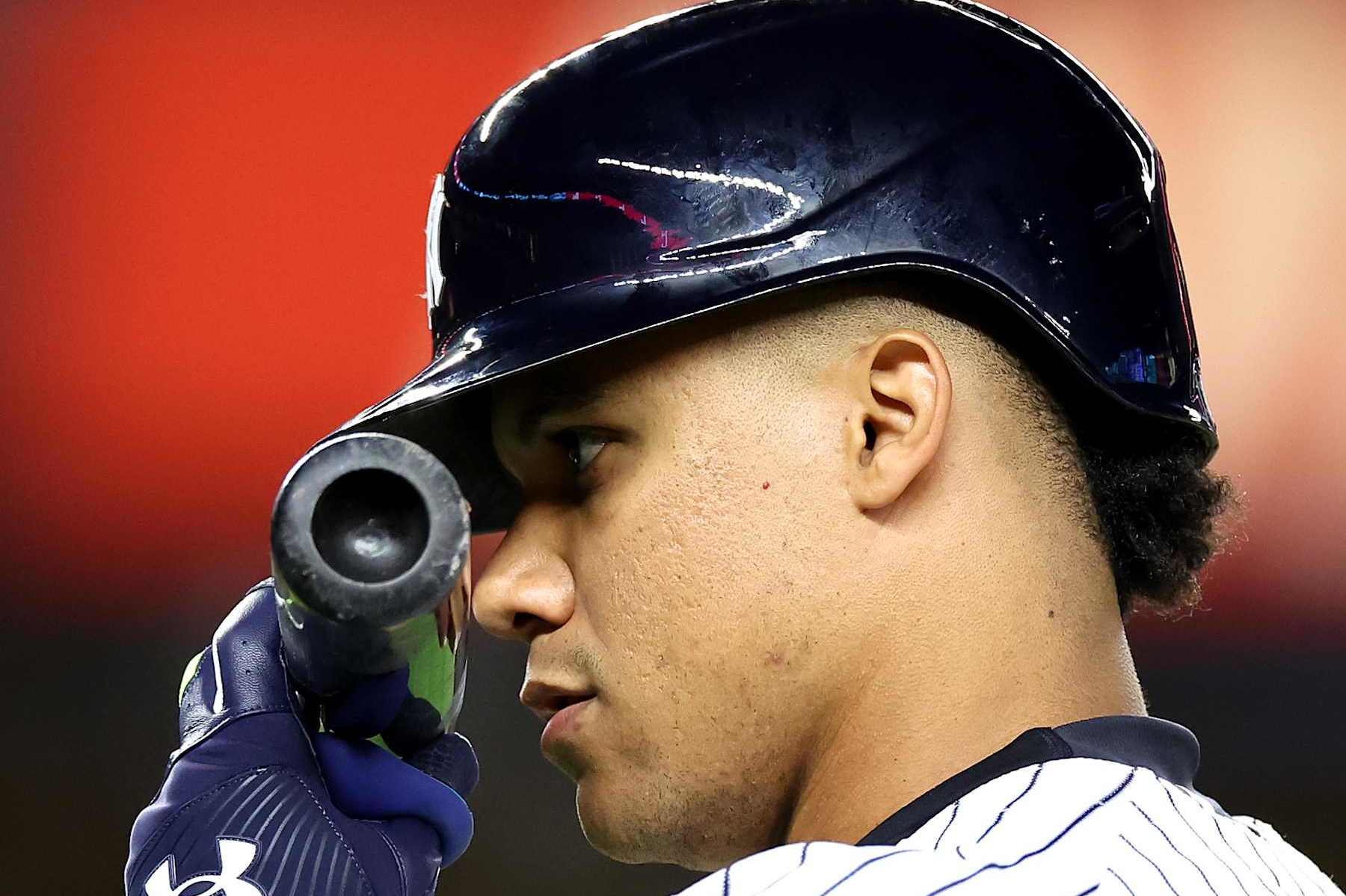 NEW YORK, NEW YORK - SEPTEMBER 25: Juan Soto #22 of the New York Yankees in action against the Baltimore Orioles at Yankee Stadium on September 25, 2024 in the Bronx borough of New York City. (Photo by Luke Hales/Getty Images)