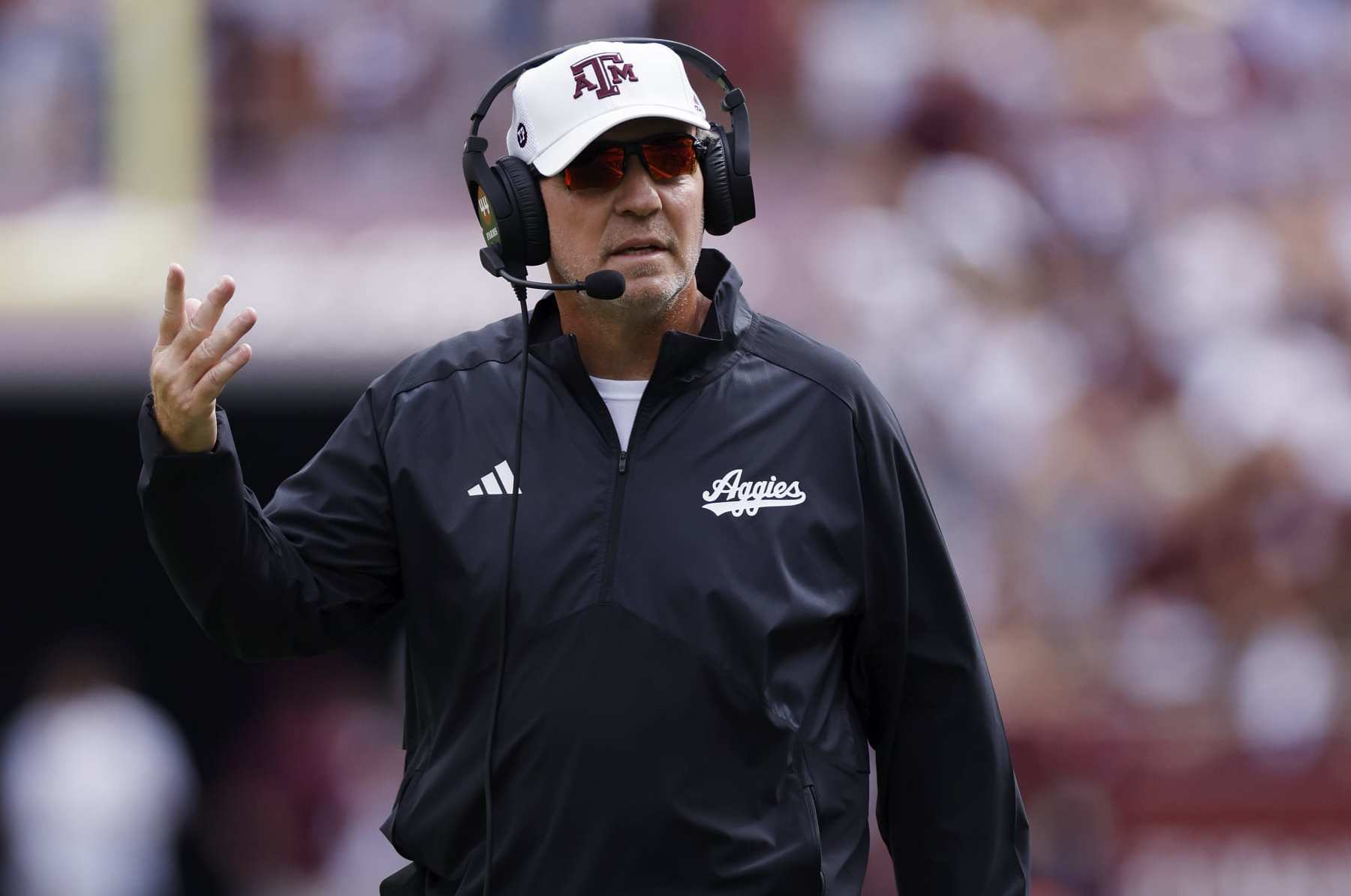 COLLEGE STATION, TX - OCTOBER 28: Texas A&M Aggies head coach Jimbo Fisher stands on the field during a college football game against the South Carolina Gamecocks on October 28, 2023 at Kyle Field in College Station, Texas. (Photo by Joe Robbins/Icon Sportswire via Getty Images)