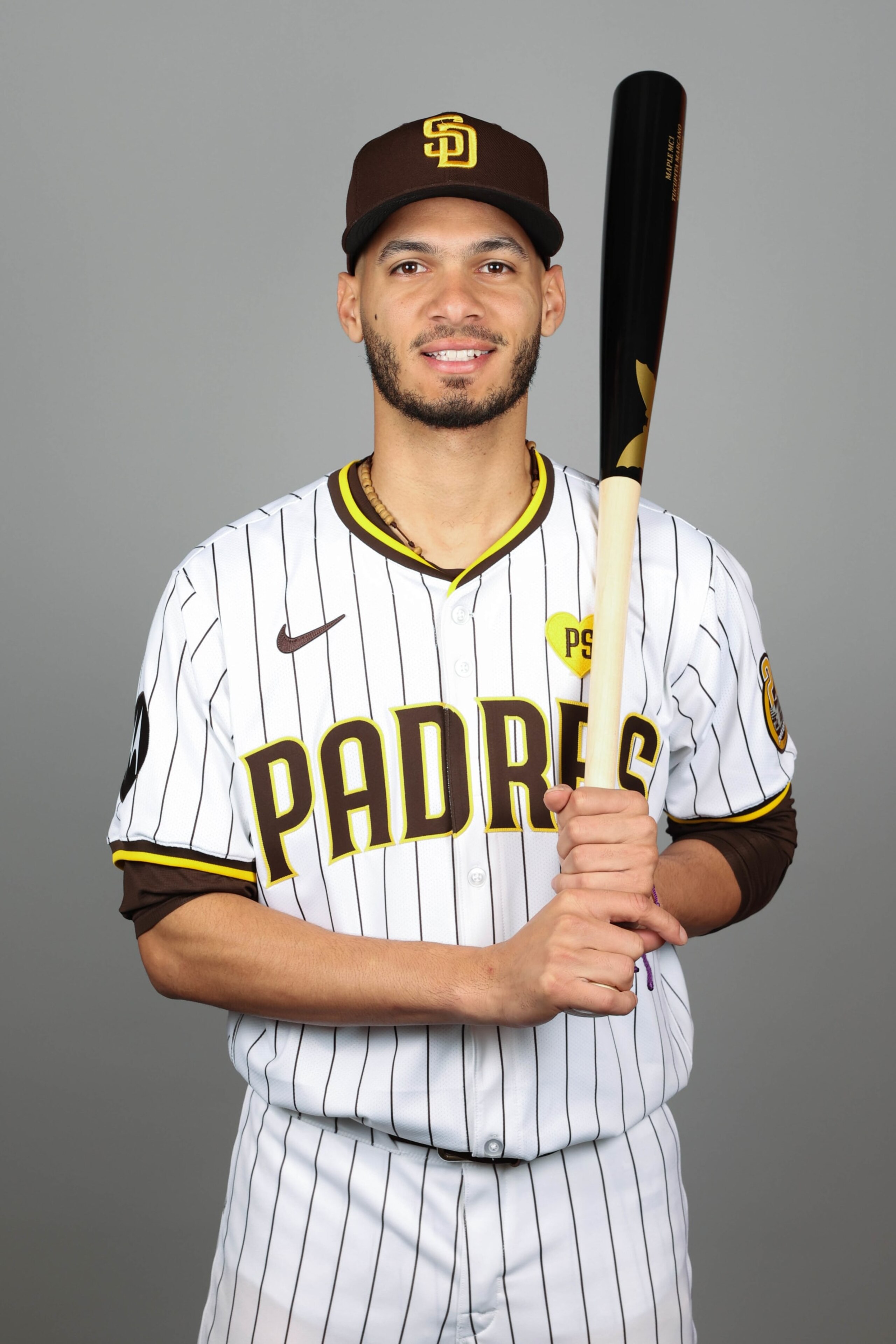 PEORIA, AZ - FEBRUARY 20: Tucupita Marcano #16 of the San Diego Padres poses for a photo during the San Diego Padres Photo Day at Peoria Sports Complex on Tuesday, February 20, 2024 in Peoria, Arizona. (Photo by Adam Glanzman/MLB Photos via Getty Images)