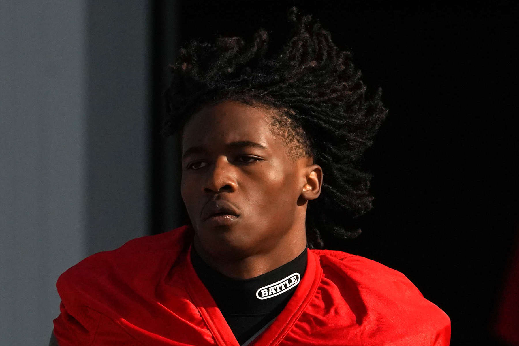 COLUMBUS, OHIO - AUGUST 01: Jeremiah Smith #4 of the Ohio State Buckeyes takes the field before the start of fall camp the Woody Hayes Athletic Center on August 01, 2024 in Columbus, Ohio. (Photo by Jason Mowry/Getty Images)