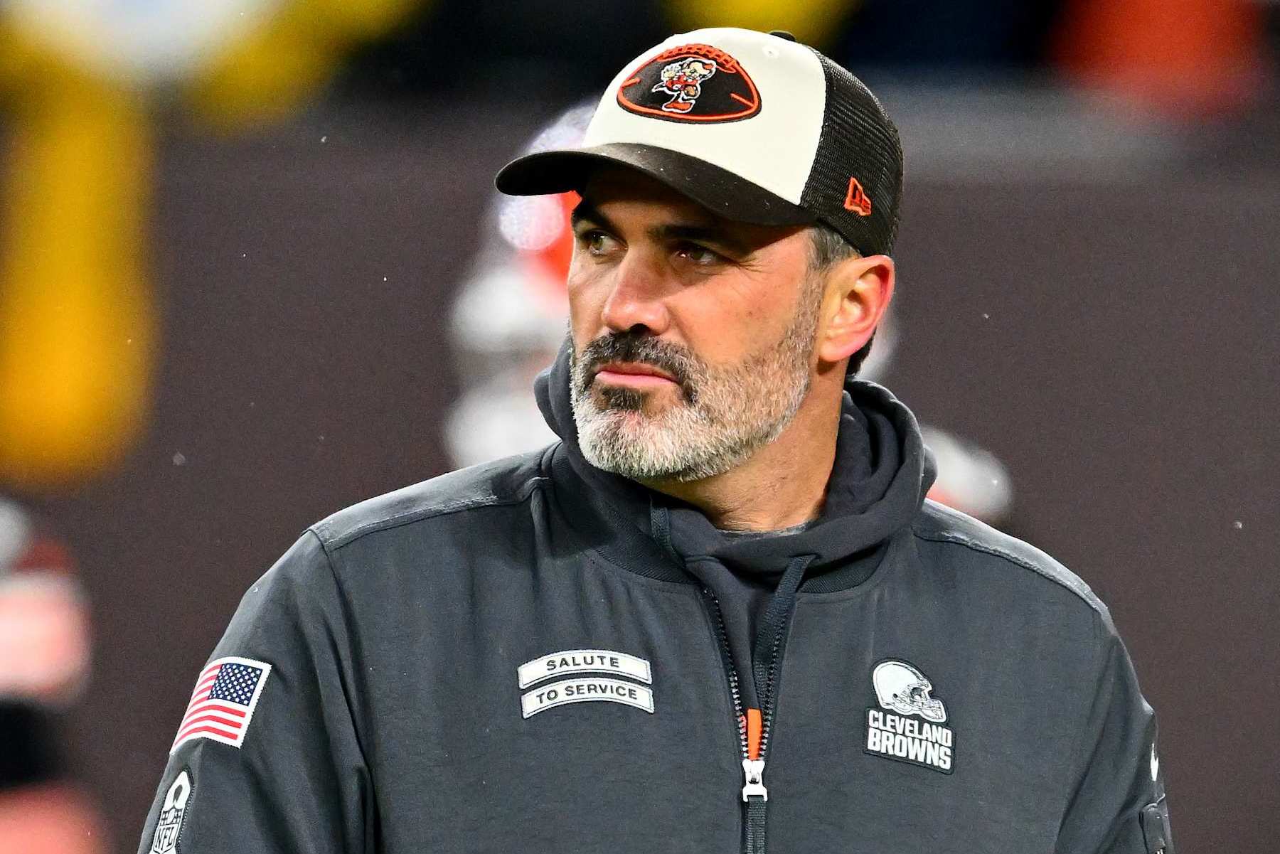 CLEVELAND, OHIO - NOVEMBER 21: Head coach Kevin Stefanski of the Cleveland Browns looks on prior to the game against the Pittsburgh Steelers at Huntington Bank Field on November 21, 2024 in Cleveland, Ohio. (Photo by Jason Miller/Getty Images)