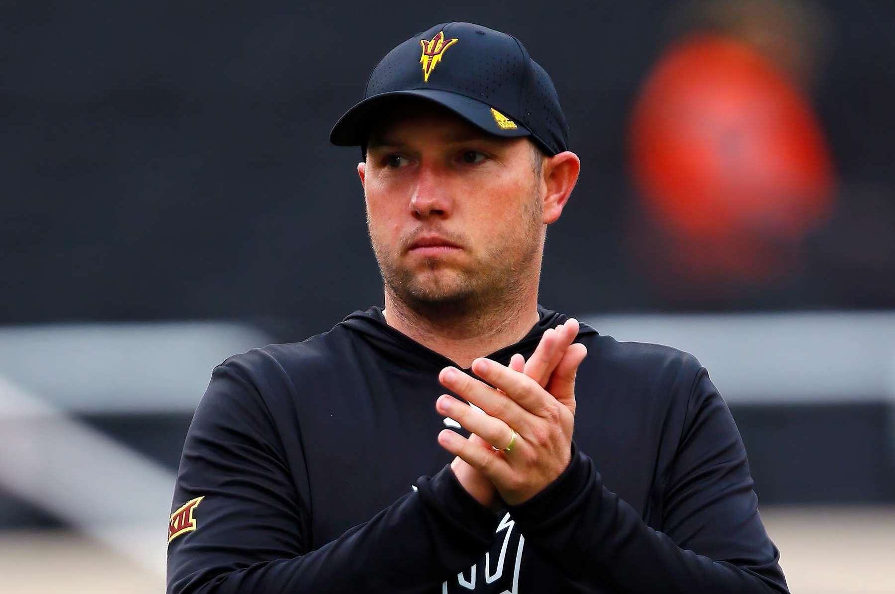 STILLWATER, OK - NOVEMBER 2:  Head coach Kenny Dillingham of the Arizona State Sun Devils encourages his team before a game against the Oklahoma State Cowboys at Boone Pickens Stadium on November 2, 2024 in Stillwater, Oklahoma.  (Photo by Brian Bahr/Getty Images)
