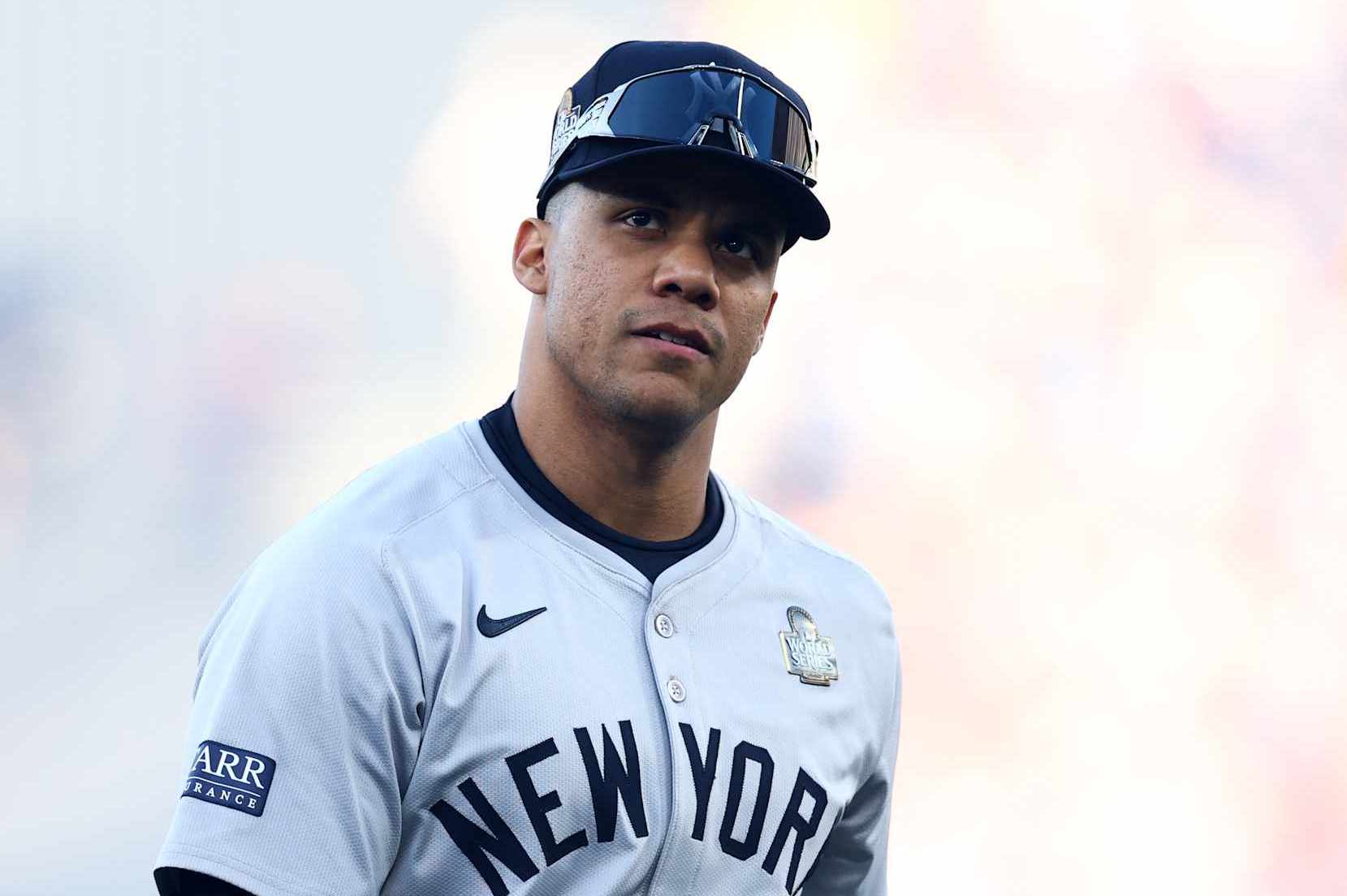 LOS ANGELES, CALIFORNIA - OCTOBER 25: Juan Soto #22 of the New York Yankees walks across the field before Game One of the 2024 World Series against the Los Angeles Dodgers at Dodger Stadium on October 25, 2024 in Los Angeles, California. (Photo by Maddie Meyer/Getty Images)