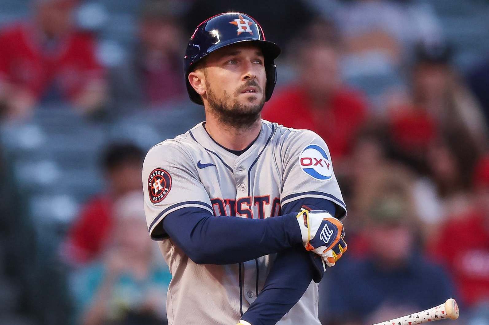 ANAHEIM, CALIFORNIA - SEPTEMBER 14: Alex Bregman #2 of the Houston Astros walks in the first inning against the Los Angeles Angels at Angel Stadium of Anaheim on September 14, 2024 in Anaheim, California. (Photo by Meg Oliphant/Getty Images)