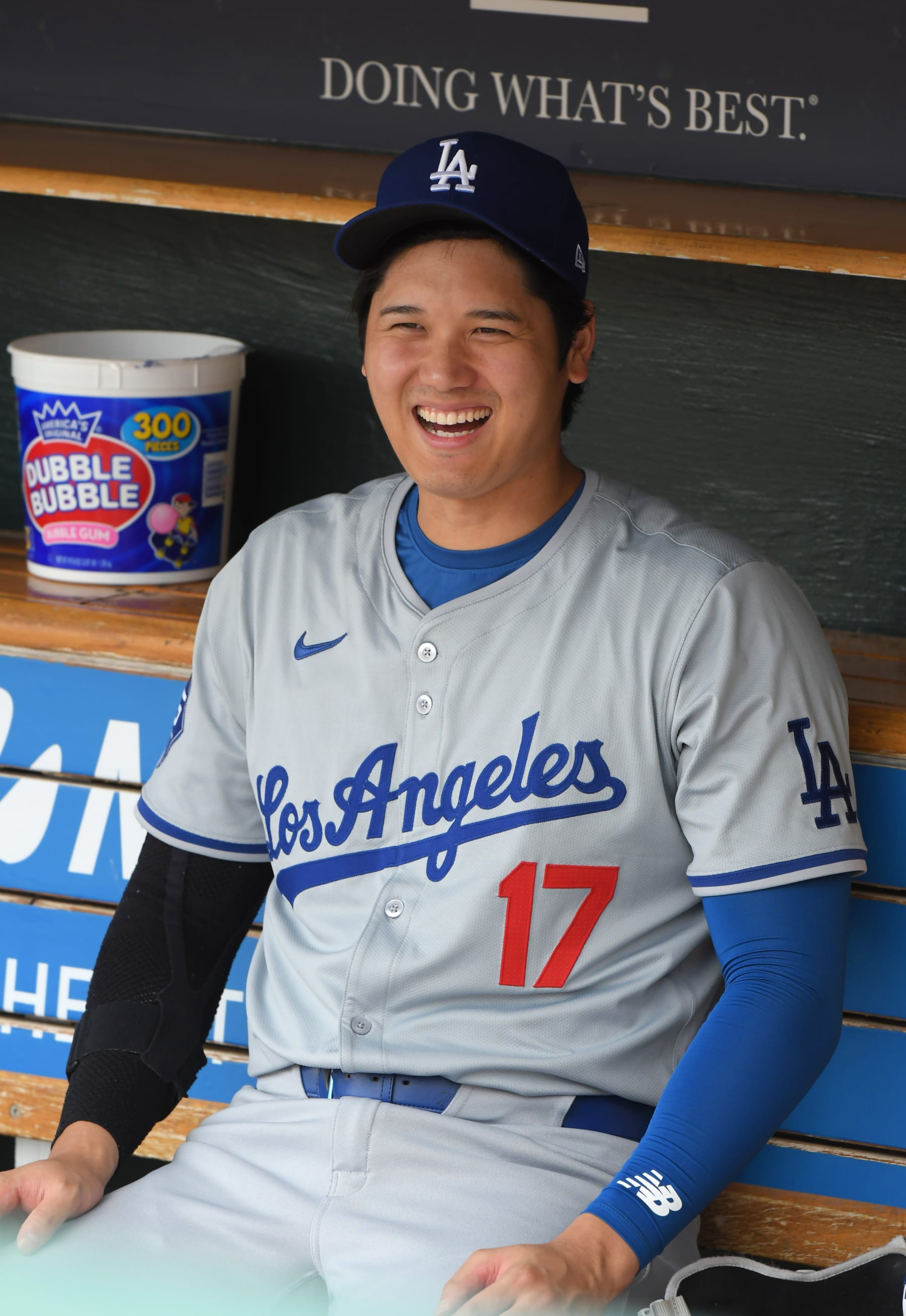 DETROIT, MI - JULY 14:  Shohei Ohtani #17 of the Los Angeles Dodgers looks on from the dugout prior to the start of the game against the Detroit Tigers at Comerica Park on July 14, 2024 in Detroit, Michigan. The Tigers defeated the Dodgers 4-3.  (Photo by Mark Cunningham/MLB Photos via Getty Images)