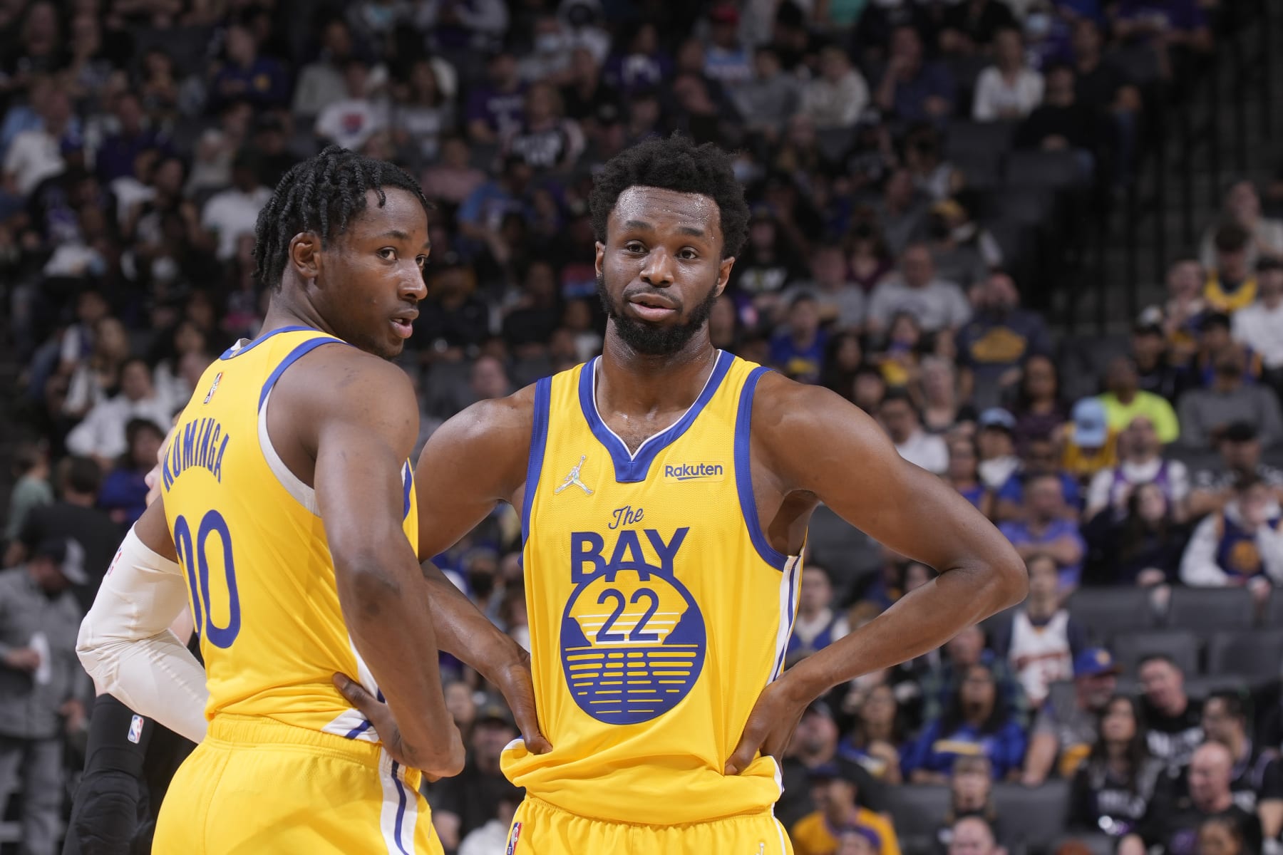 SACRAMENTO, CA - APRIL 3: Jonathan Kuminga #00 and Andrew Wiggins #22 of the Golden Issue Warriors discuss for the length of the game against the Sacramento Kings on April 3, 2022 at Golden 1 Center in Sacramento, California. NOTE TO USER: Client expressly acknowledges and has the same opinion that, by downloading and or the utilize of this photograph, Client is consenting to the phrases and cases of the Getty Photos Agreement. Foremost Copyright Seek for: Copyright 2022 NBAE (Photo by Rocky Widner/NBAE by technique of Getty Photos)