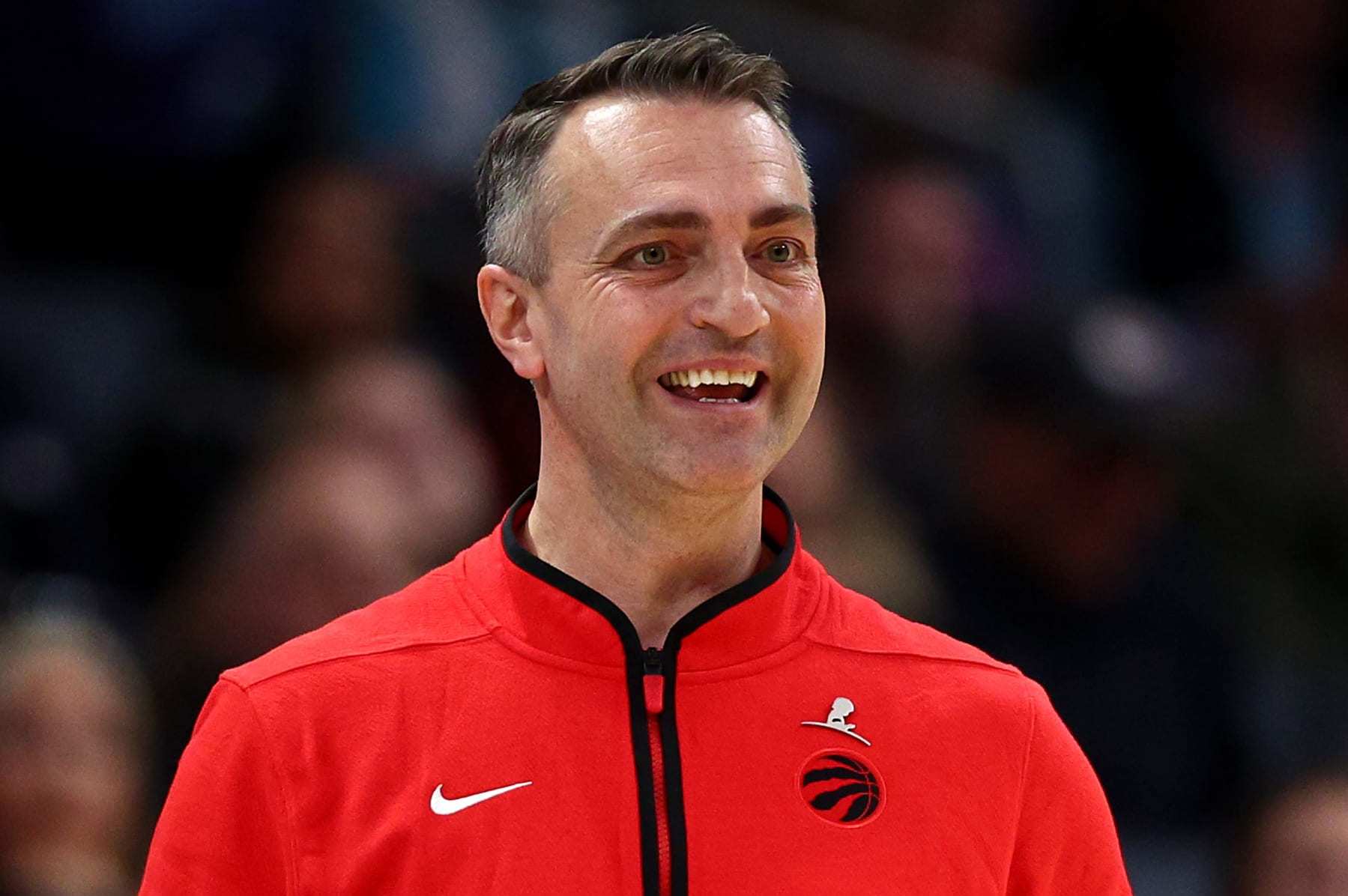 CHARLOTTE, NORTH CAROLINA - FEBRUARY 07: Toronto Raptors head coach Darko Rajaković reacts during the first half of the game against the Charlotte Hornets at Spectrum Center on February 07, 2024 in Charlotte, North Carolina. NOTE TO USER: User expressly acknowledges and agrees that, by downloading and or using this photograph, User is consenting to the terms and conditions of the Getty Images License Agreement. (Photo by Jared C. Tilton/Getty Images)