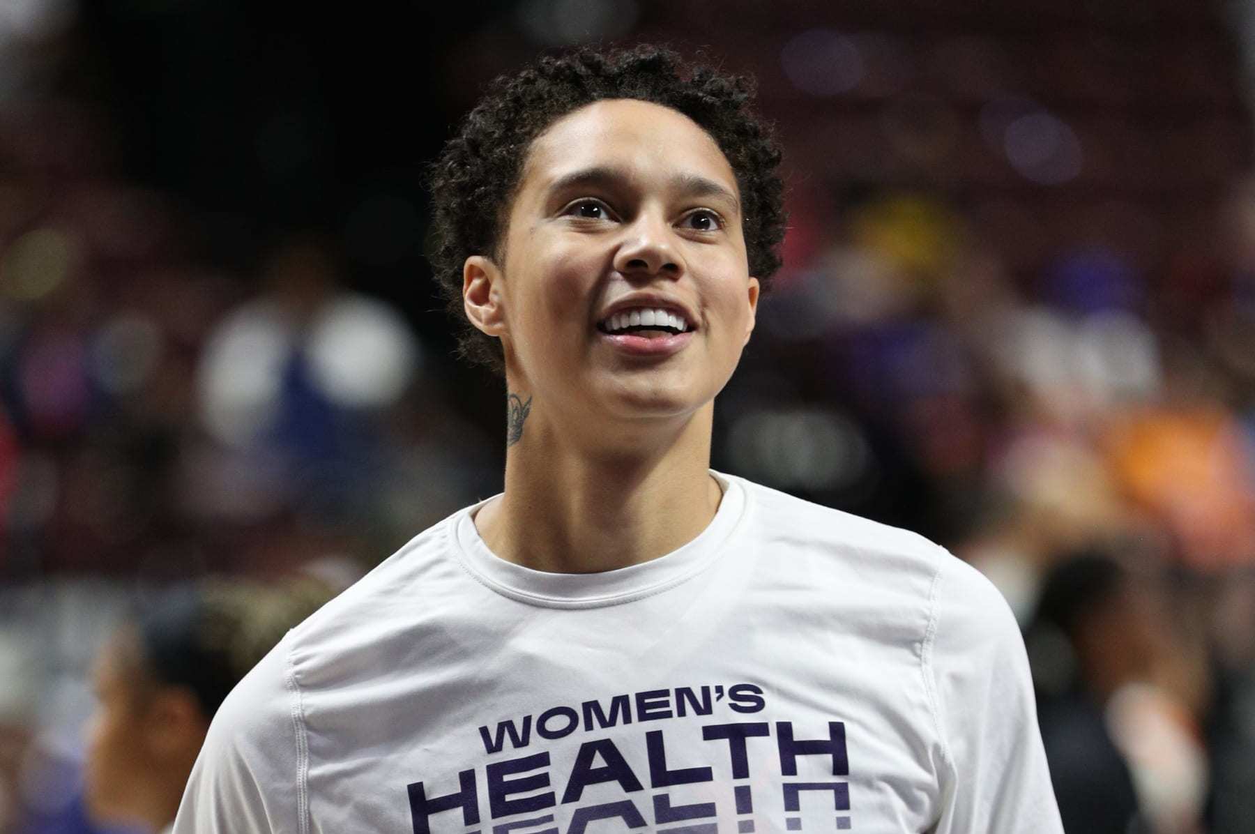 UNCASVILLE, CT - AUGUST 31: Brittney Griner #42 of the Phoenix Mercury looks on before the game against the Connecticut Sun on August 31, 2023 at the Mohegan Sun Arena in Uncasville, Connecticut. NOTE TO USER: User expressly acknowledges and agrees that, by downloading and or using this photograph, User is consenting to the terms and conditions of the Getty Images License Agreement. Mandatory Copyright Notice: Copyright 2023 NBAE (Photo by Chris Marion/NBAE via Getty Images)