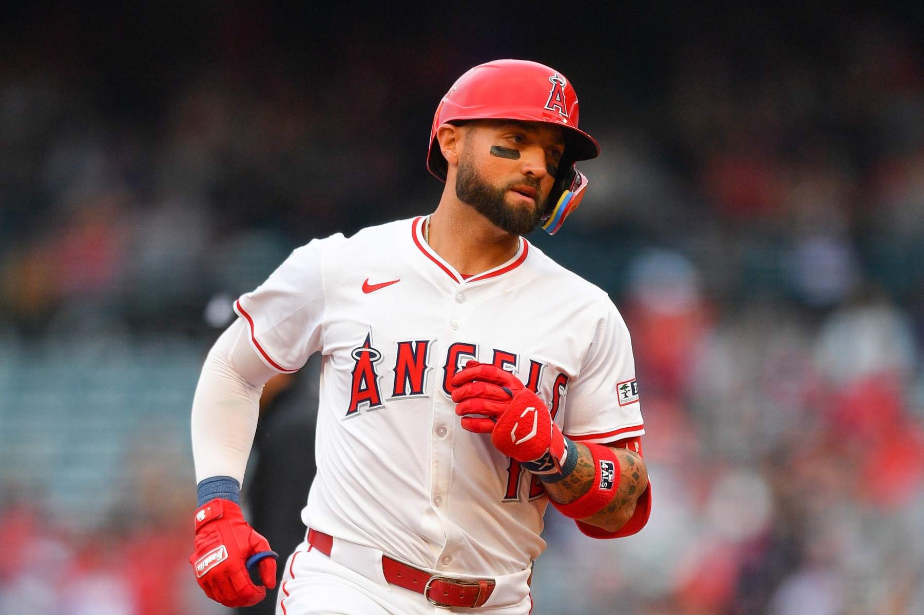 ANAHEIM, CA - JUNE 07: Los Angeles Angels center fielder Kevin Pillar (12) circles the bases after hitting a solo home run during the MLB game between the Houston Astros and the Los Angeles Angels of Anaheim on June 7, 2024 at Angel Stadium of Anaheim in Anaheim, CA. (Photo by Brian Rothmuller/Icon Sportswire via Getty Images)