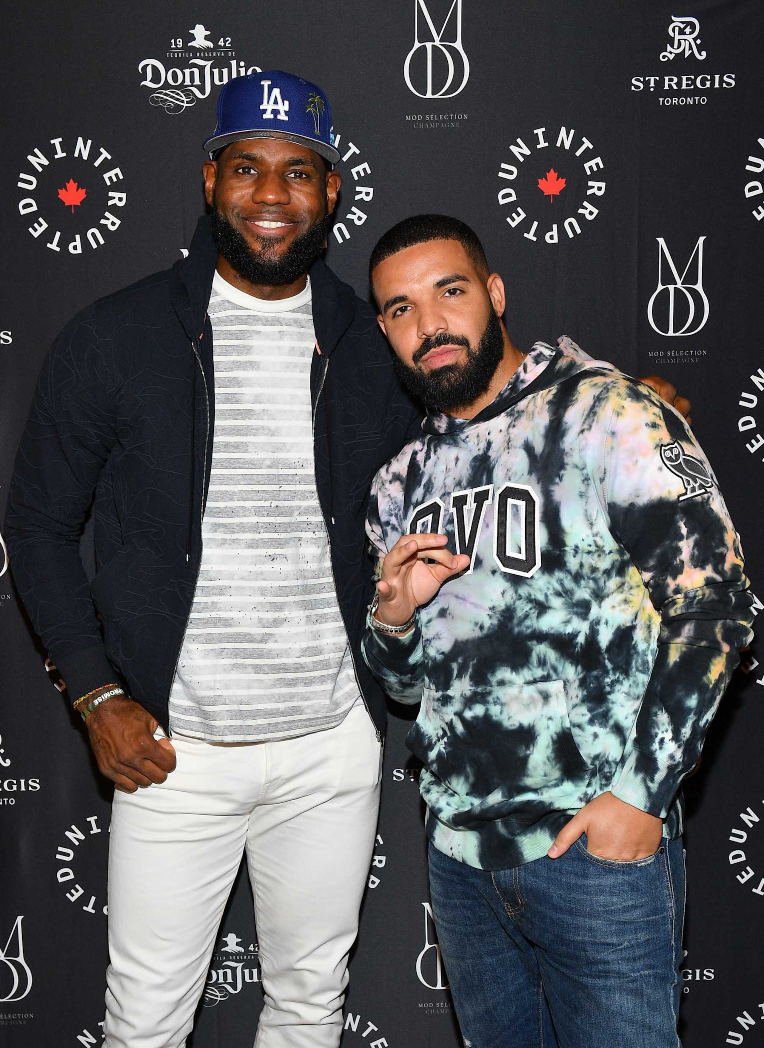TORONTO, ONTARIO - AUGUST 02: NBA Player Lebron James and Rapper Drake attend the Uninterrupted Canada Launch held at Louis Louis at The St. Regis Toronto on August 02, 2019 in Toronto, Canada. (Photo by George Pimentel/Getty Images)