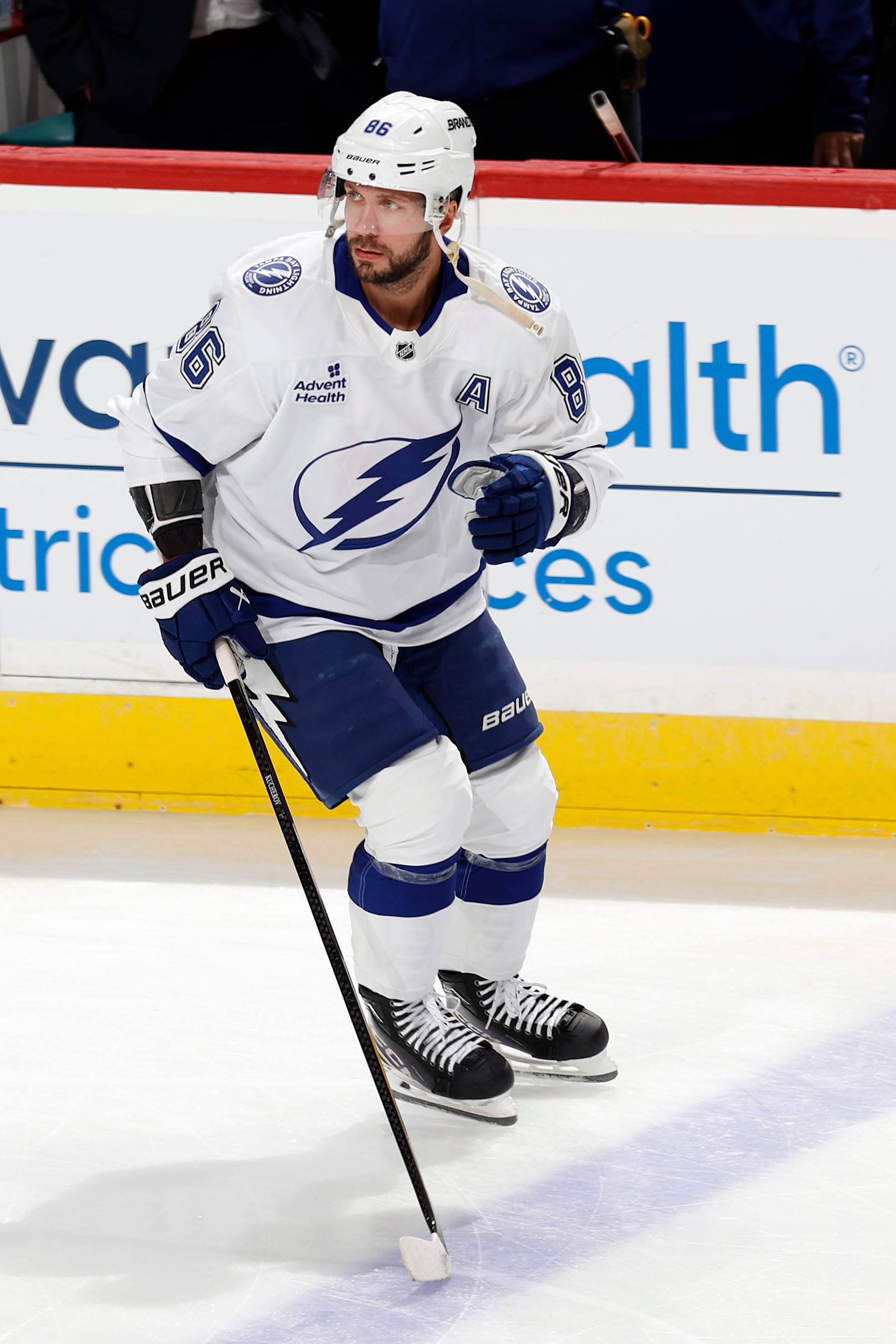 SUNRISE, FL - SEPTEMBER 30: Nikita Kucherov #86 of the Tampa Bay Lightning skates prior to the preseason game against the Florida Panthers at the Amerant Bank Arena on September 30, 2024 in Sunrise, Florida. (Photo by Joel Auerbach/Getty Images)