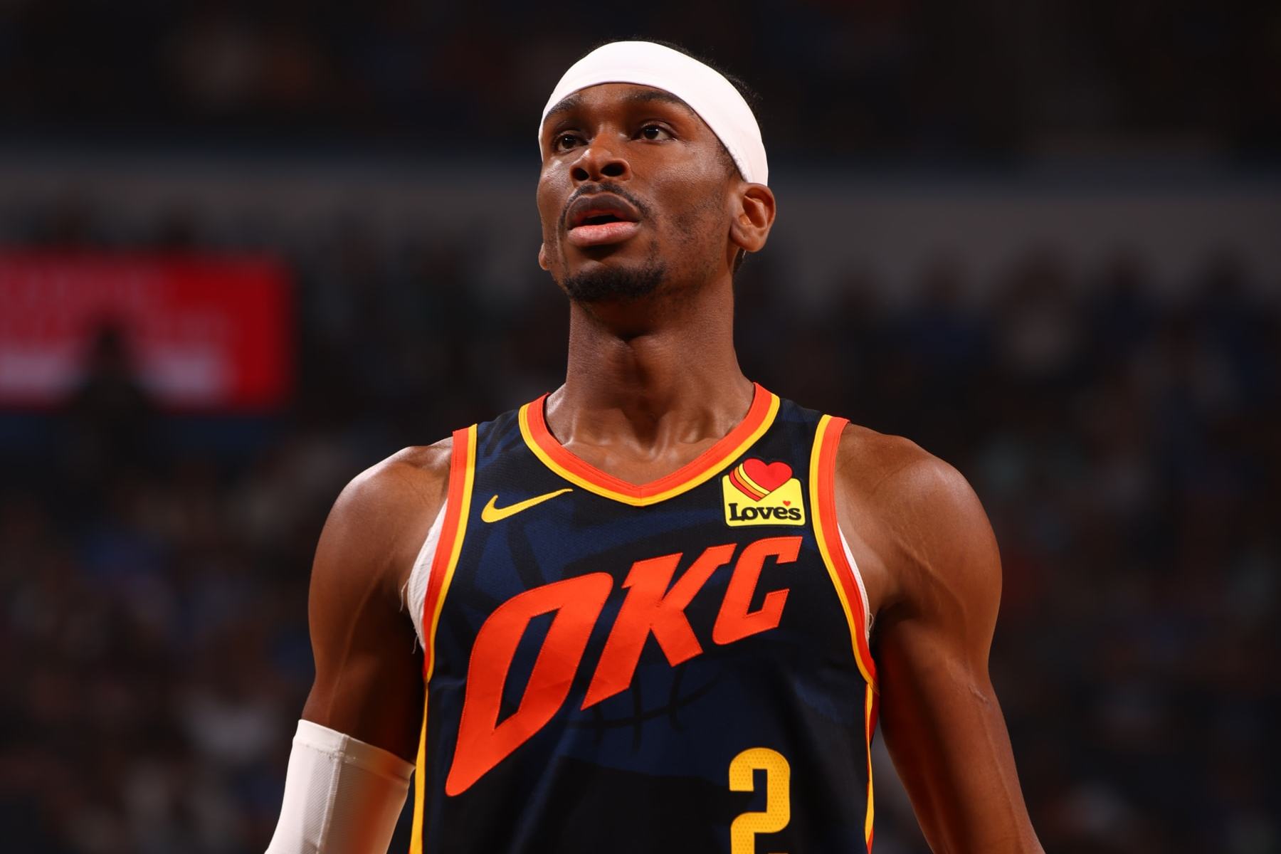 OKLAHOMA CITY, OK - APRIL 14: Shai Gilgeous-Alexander #2 of the Oklahoma City Thunder shoots a free throw during the game against the Dallas Mavericks  on April 14, 2024 at Paycom Arena in Oklahoma City, Oklahoma. NOTE TO USER: User expressly acknowledges and agrees that, by downloading and or using this photograph, User is consenting to the terms and conditions of the Getty Images License Agreement. Mandatory Copyright Notice: Copyright 2024 NBAE (Photo by Zach Beeker/NBAE via Getty Images)