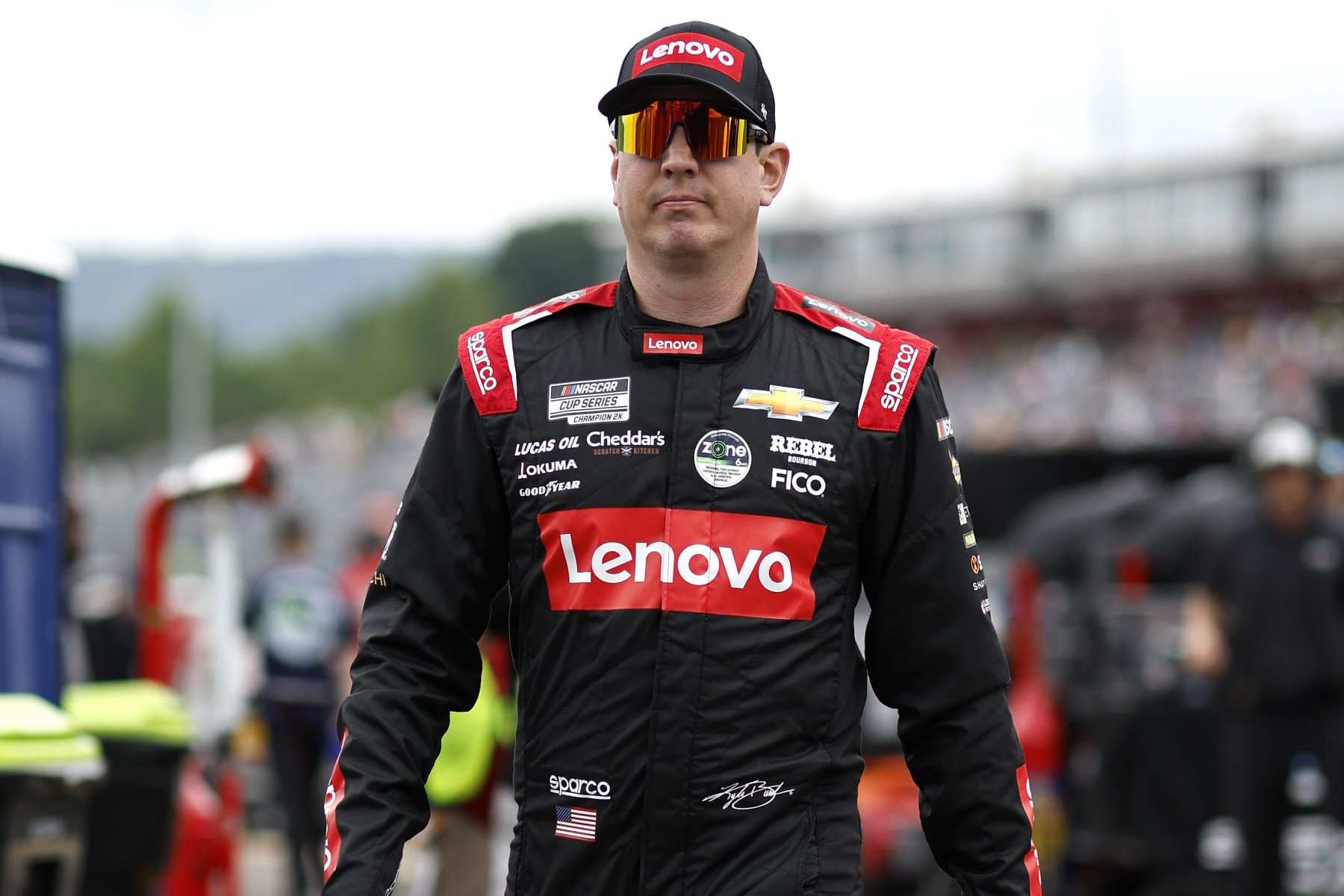 NORTH WILKESBORO, NORTH CAROLINA - MAY 17: Kyle Busch, driver of the #8 Lenovo Chevrolet, walks the grid during practice for the NASCAR Cup Series All-Star Race at North Wilkesboro Speedway on May 17, 2024 in North Wilkesboro, North Carolina. (Photo by Sean Gardner/Getty Images)