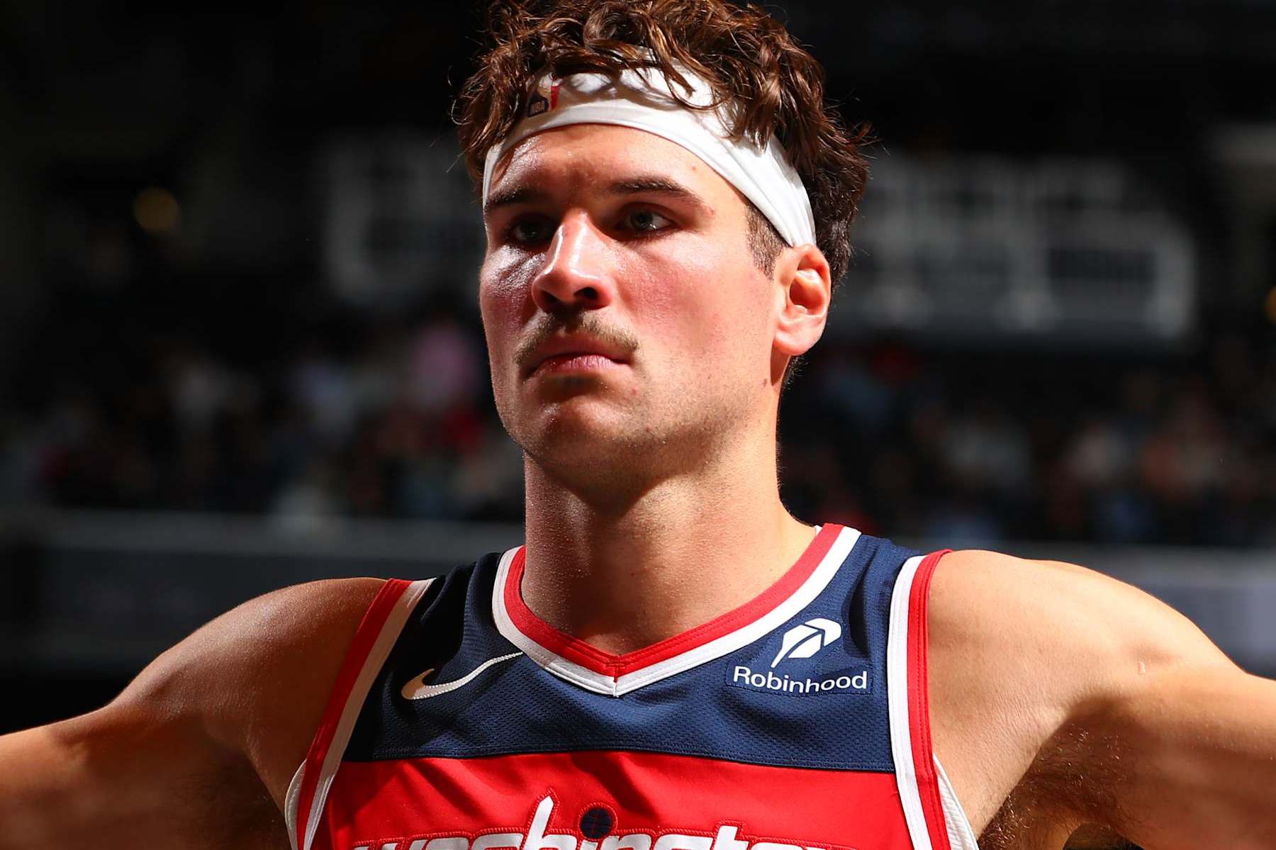 BROOKLYN, NY - OCTOBER 14: Corey Kispert #24 of the Washington Wizards looks on during the game against the Brooklyn Nets during a NBA preseason game on October 14, 2024 at Barclays Center in Brooklyn, New York. NOTE TO USER: User expressly acknowledges and agrees that, by downloading and or using this Photograph, user is consenting to the terms and conditions of the Getty Images License Agreement. Mandatory Copyright Notice: Copyright 2024 NBAE (Photo by David L. Nemec/NBAE via Getty Images)