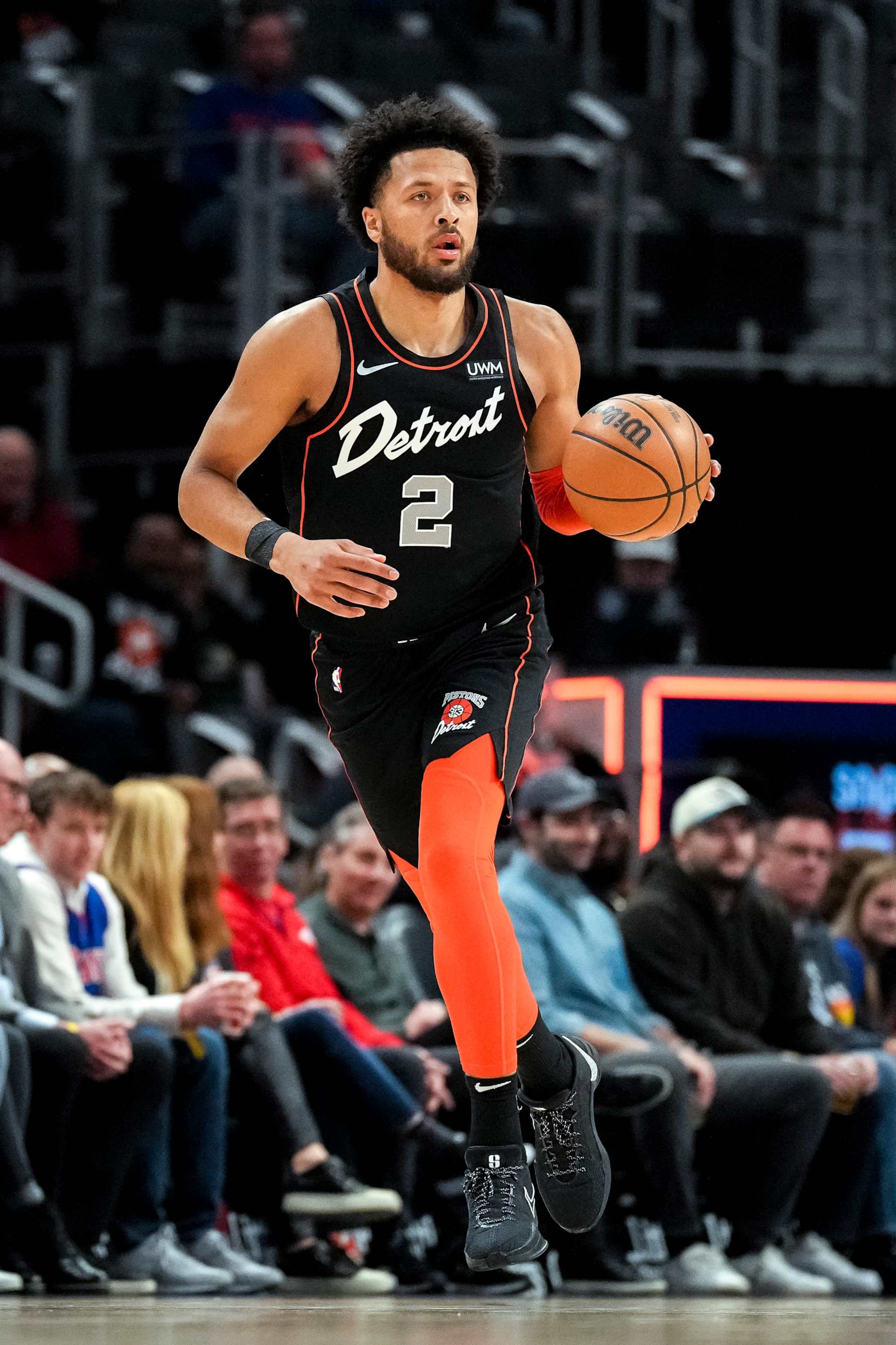 DETROIT, MICHIGAN - APRIL 01: Cade Cunningham #2 of the Detroit Pistons handles the ball against the Memphis Grizzlies at Little Caesars Arena on April 01, 2024 in Detroit, Michigan. NOTE TO USER: User expressly acknowledges and agrees that, by downloading and or using this photograph, User is consenting to the terms and conditions of the Getty Images License Agreement. (Photo by Nic Antaya/Getty Images)