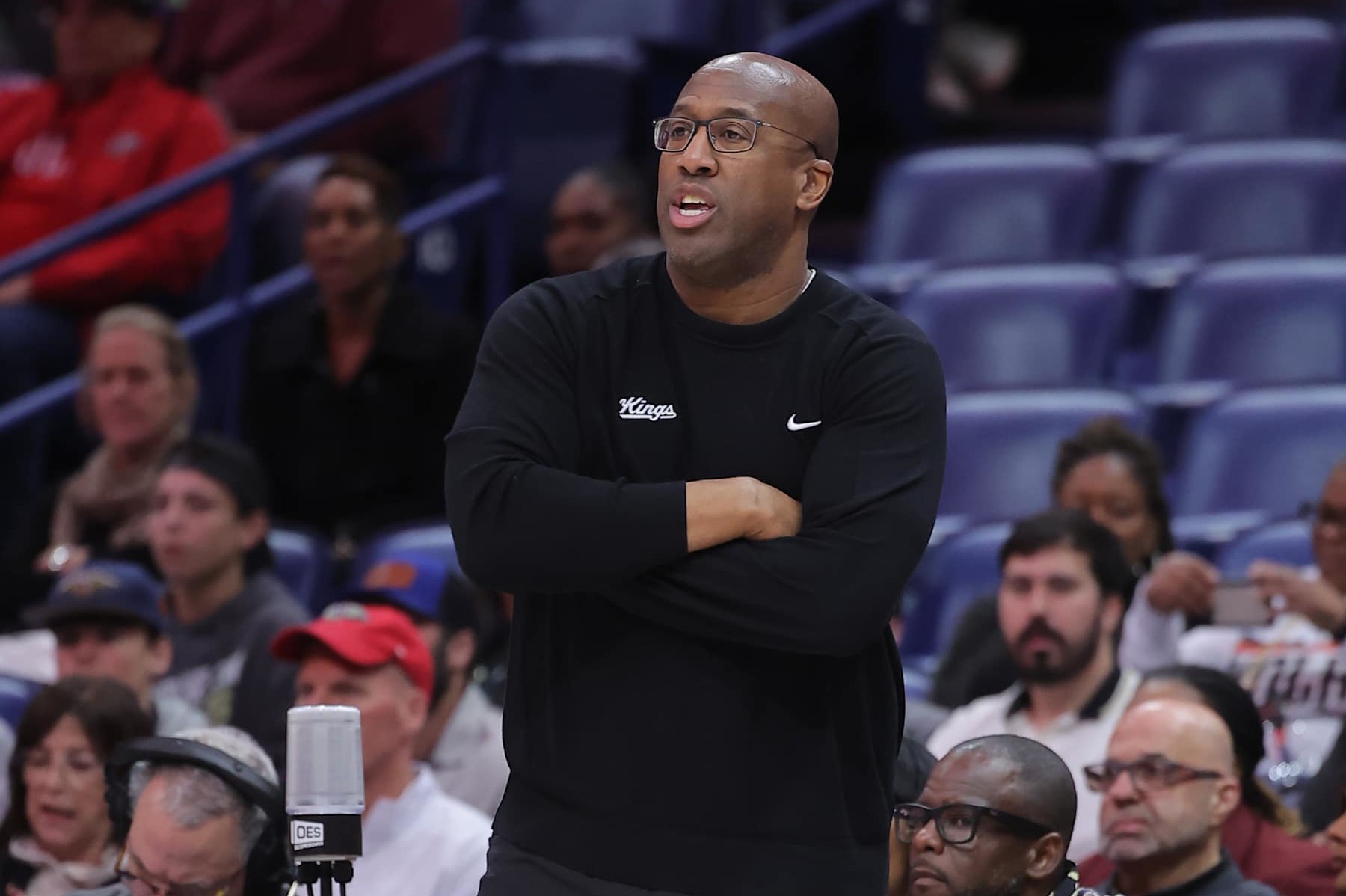 NEW ORLEANS, LOUISIANA - DECEMBER 12: Head coach Mike Brown of the Sacramento Kings reacts against the New Orleans Pelicans during a game at the Smoothie King Center on December 12, 2024 in New Orleans, Louisiana. NOTE TO USER: User expressly acknowledges and agrees that, by downloading and or using this Photograph, user is consenting to the terms and conditions of the Getty Images License Agreement. (Photo by Jonathan Bachman/Getty Images)