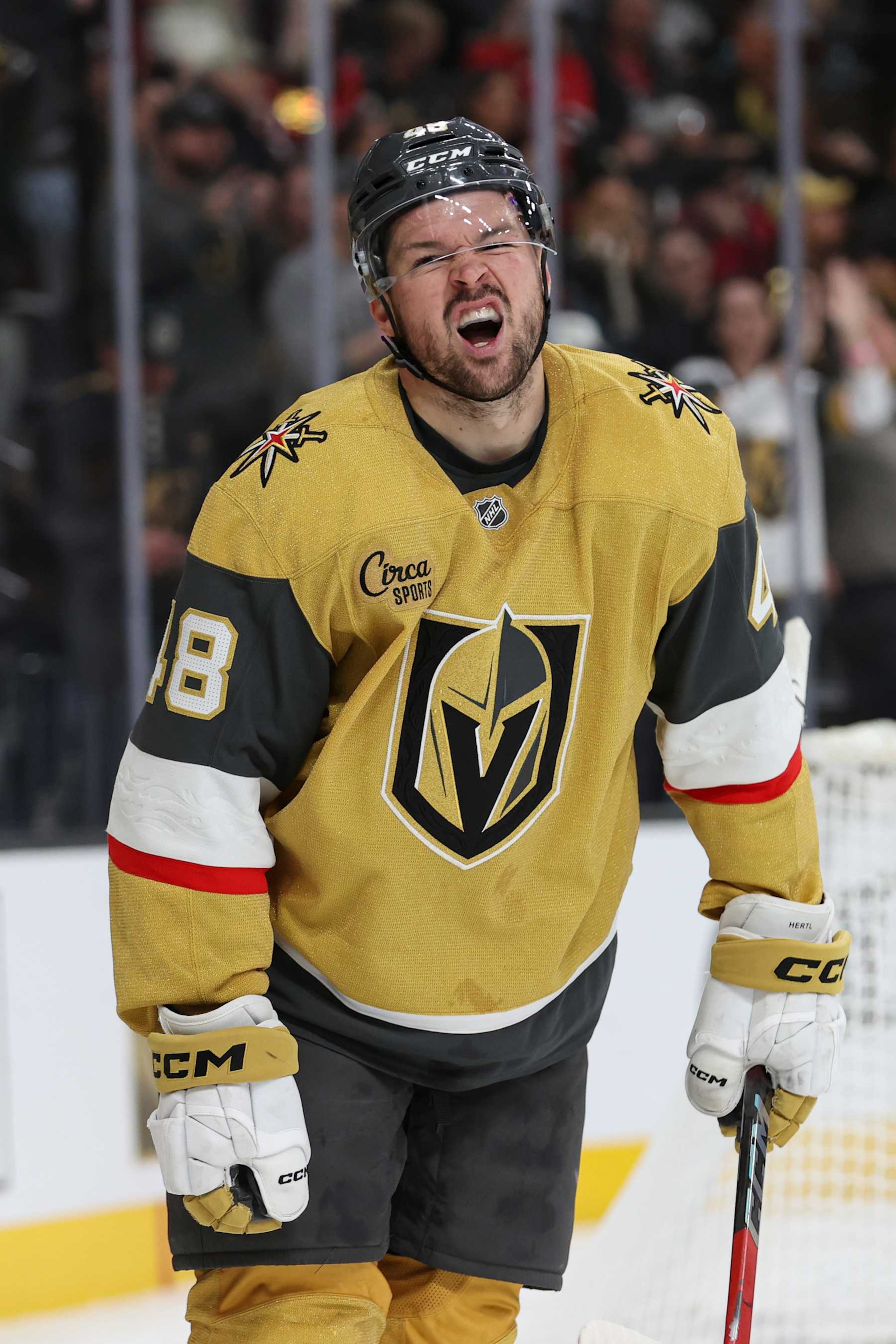 LAS VEGAS, NEVADA - NOVEMBER 17: Tomas Hertl #48 of the Vegas Golden Knights is seen during the second period against the Washington Capitals at T-Mobile Arena on November 17, 2024 in Las Vegas, Nevada. (Photo by Zak Krill/NHLI via Getty Images) LAS VEGAS, NEVADA - NOVEMBER 17: Tomas Hertl #48 of the Vegas Golden Knights is seen during the second period against the Washington Capitals at T-Mobile Arena on November 17, 2024 in Las Vegas, Nevada. (Photo by Zak Krill/NHLI via Getty Images)
