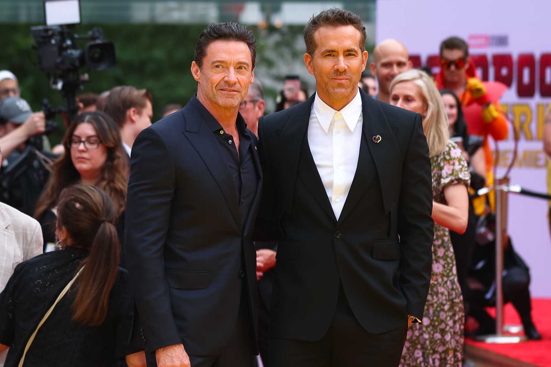 NEW YORK, NY - JULY 22: Hugh Jackman and Ryan Reynolds are seen attending the world premiere of "Deadpool & Wolverine" at Lincoln Center on July 22, 2024 in New York City.  (Photo by Jason Howard/Bauer-Griffin/GC Images)