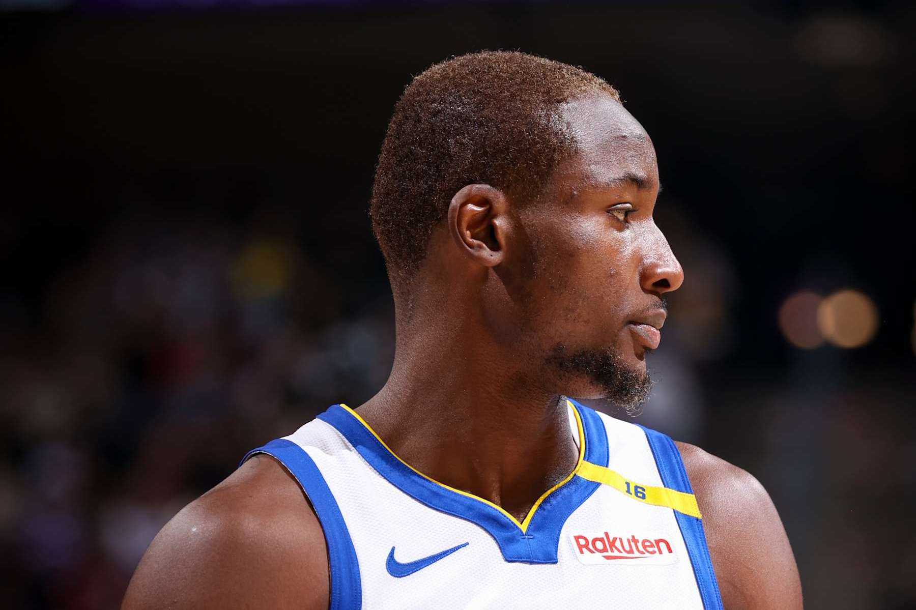 SALT LAKE CITY, UT - OCTOBER 25: Jonathan Kuminga #00 of the Golden State Warriors looks on during the game on October 25, 2024 at Delta Center in Salt Lake City, Utah. NOTE TO USER: User expressly acknowledges and agrees that, by downloading and or using this Photograph, User is consenting to the terms and conditions of the Getty Images License Agreement. Mandatory Copyright Notice: Copyright 2024 NBAE (Photo by Melissa Majchrzak/NBAE via Getty Images)