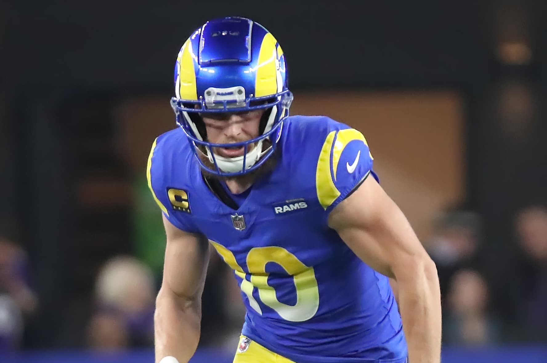 GLENDALE, ARIZONA - JANUARY 13: Wide receiver Cooper Kupp #10 of the LA Rams runs a route from the line of scrimmage during the first half of the Minnesota Vikings versus Los Angeles Rams NFL Wild Card football game at State Farm Stadium on January 13, 2025 in Glendale, Arizona. (Photo by Bruce Yeung/Getty Images)