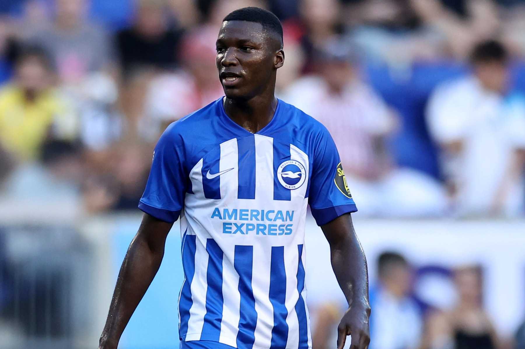 HARRISON, NEW JERSEY - JULY 28: Moises Caicedo of Brighton & Hove Albion looks on  during the Premier League Summer Series match between Brighton & Hove Albion and Newcastle United at Red Bull Arena on July 28, 2023 in Harrison, New Jersey. (Photo by Tim Nwachukwu/Getty Images for Premier League)