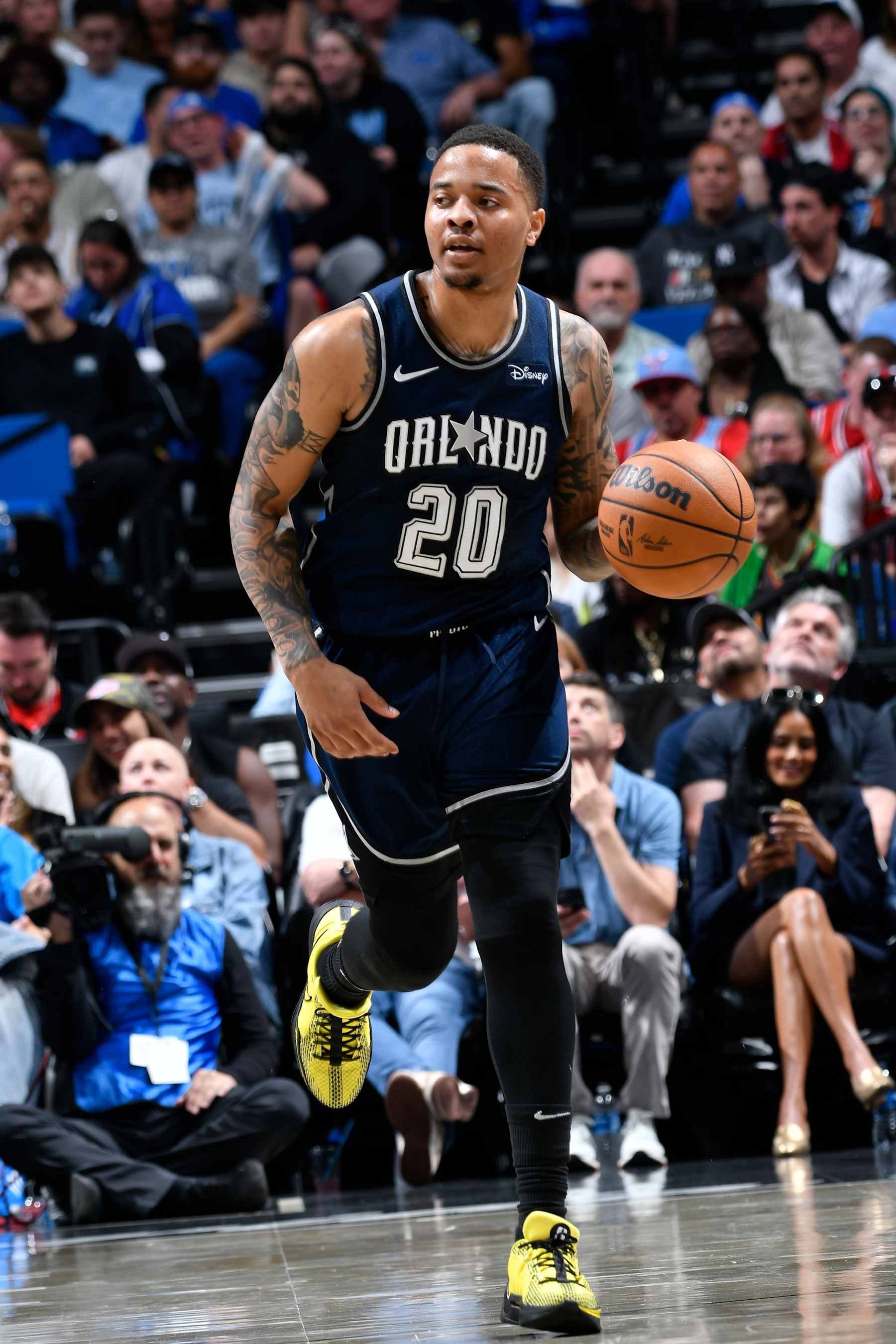 ORLANDO, FL - APRIL 7: Markelle Fultz #20 of the Orlando Magic dribbles the ball during the game against the Chicago Bulls on April 7, 2024 at the Kia Center in Orlando, Florida. NOTE TO USER: User expressly acknowledges and agrees that, by downloading and or using this photograph, User is consenting to the terms and conditions of the Getty Images License Agreement. Mandatory Copyright Notice: Copyright 2024 NBAE (Photo by Fernando Medina/NBAE via Getty Images)