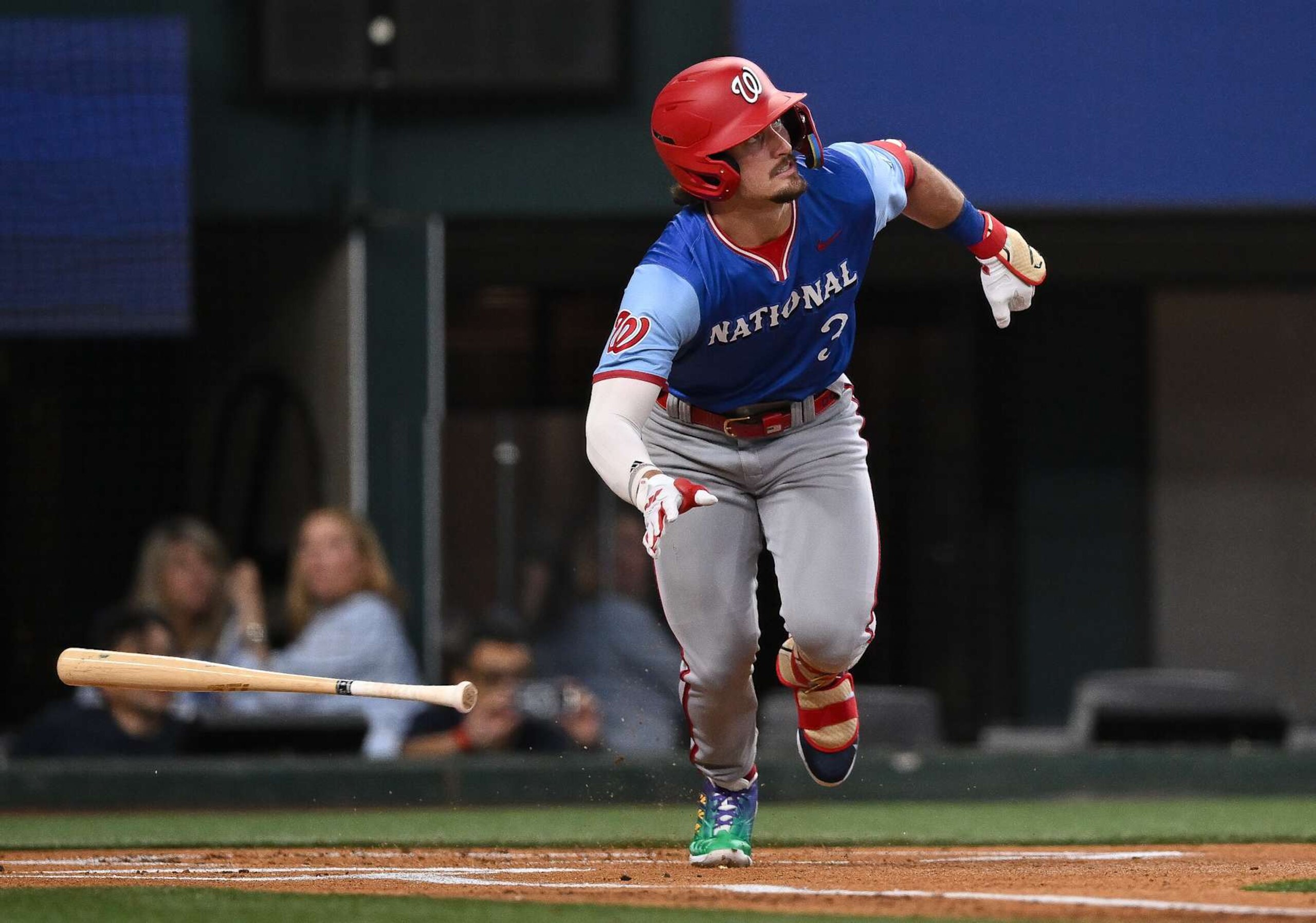 ARLINGTON, TEXAS - JULY 13: Dylan Crews #3 of NL Future Team hits in the top of the first inning during the All-Star Futures Game at Globe Life Field on July 13, 2024 in Arlington, Texas. (Photo by Gene Wang/Getty Images) ARLINGTON, TEXAS - JULY 13: Dylan Crews #3 of NL Future Team hits in the top of the first inning during the All-Star Futures Game at Globe Life Field on July 13, 2024 in Arlington, Texas. (Photo by Gene Wang/Getty Images)