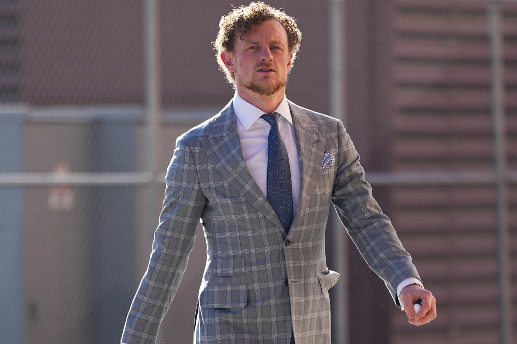 LAS VEGAS, NEVADA - DECEMBER 29: Jack Eichel #9 of the Vegas Golden Knights arrives prior to a game against the Calgary Flames at T-Mobile Arena on December 29, 2024 in Las Vegas, Nevada. (Photo by Jeff Bottari/NHLI via Getty Images)