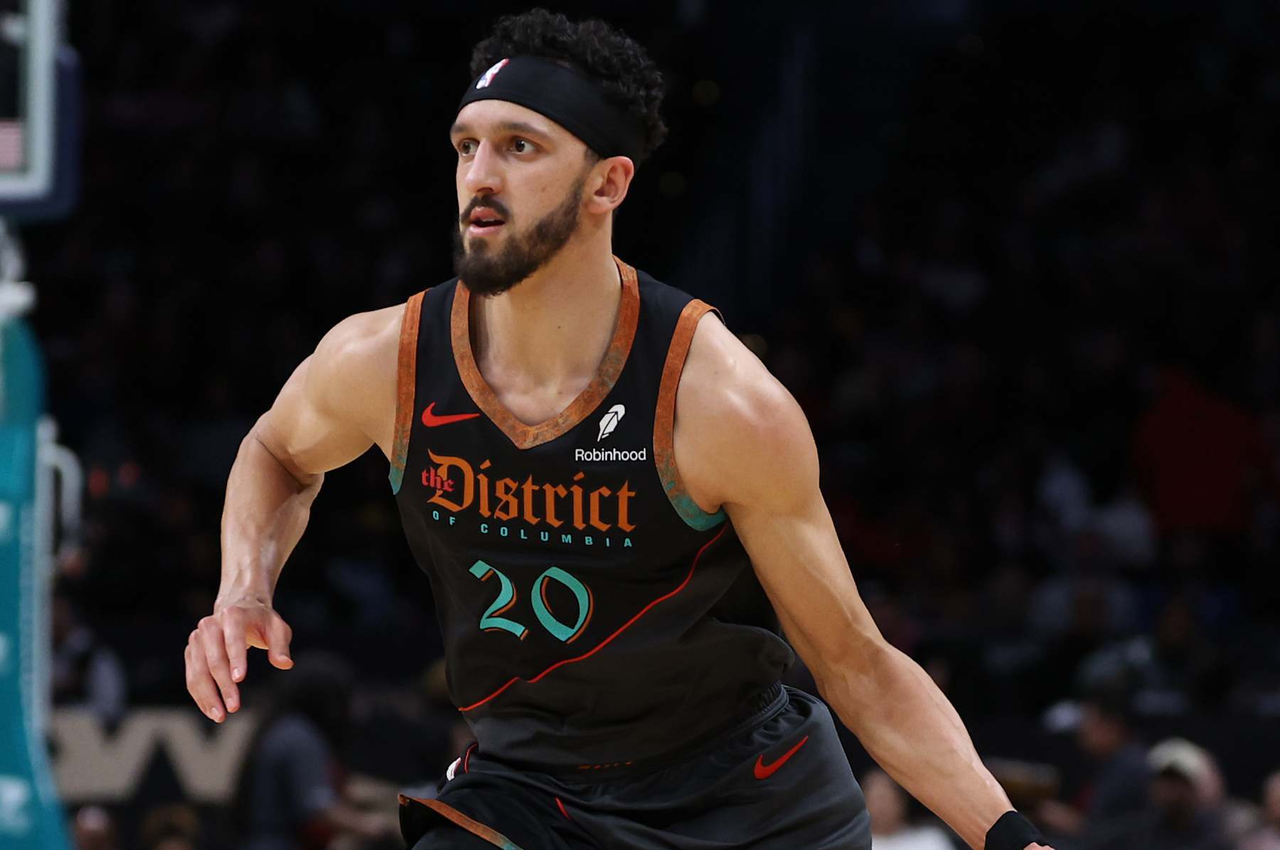 WASHINGTON, DC - FEBRUARY 25: Landry Shamet #20 of the Washington Wizards dribbles against the Cleveland Cavaliers at Capital One Arena on February 25, 2024 in Washington, DC. NOTE TO USER: User expressly acknowledges and agrees that, by downloading and or using this photograph, User is consenting to the terms and conditions of the Getty Images License Agreement. (Photo by Patrick Smith/Getty Images)