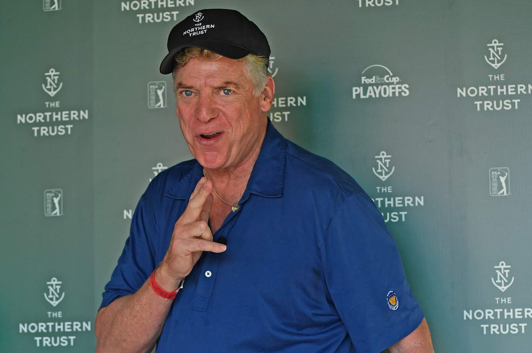 PARAMUS, NJ - AUGUST 24: Christopher McDonald (Shooter McGavin from Happy Gilmore) stops by the interview area during the second round of THE NORTHERN TRUST at Ridgewood Country Club on August 24, 2018 in Paramus, New Jersey. (Photo by Chris Condon/PGA TOUR)