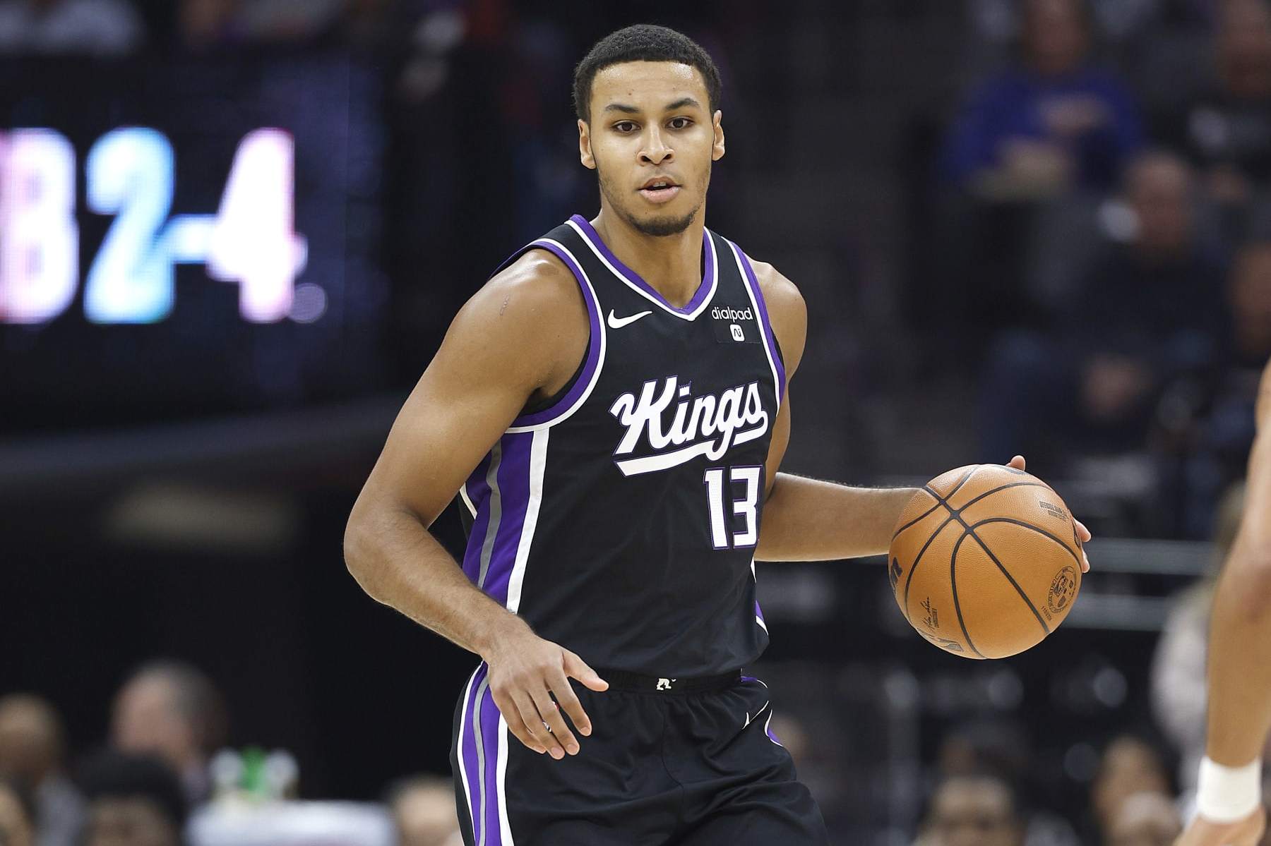 SACRAMENTO, CALIFORNIA - JANUARY 03: Keegan Murray #13 of the Sacramento Kings dribbles the ball up court against the Orlando Magic during the first half of an NBA basketball game at Golden 1 Center on January 03, 2024 in Sacramento, California. NOTE TO USER: User expressly acknowledges and agrees that, by downloading and or using this photograph, User is consenting to the terms and conditions of the Getty Images License Agreement. (Photo by Thearon W. Henderson/Getty Images)