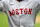 CLEVELAND, OHIO - APRIL 24, 2024: A view of the Boston Red Sox logo on the jersey worn by Tyler O'Neill #17 prior to a game against the Cleveland Guardians at Progressive Field on April 24, 2024 in Cleveland, Ohio. (Photo by Nick Cammett/Diamond Images via Getty Images)