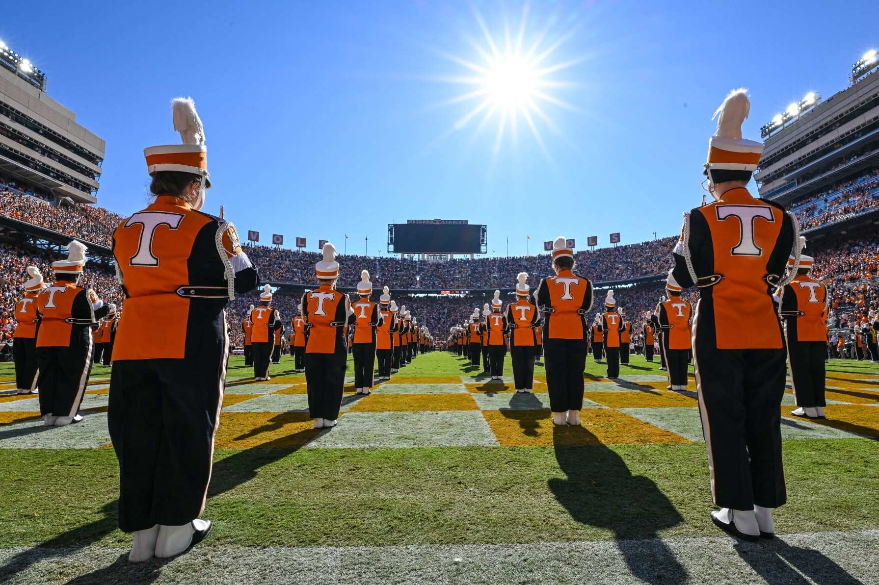 KNOXVILLE, TN - NOVEMBER 04: Tennessee Volunteers Pride of the Southland Band plays the National Anthem before the college football game between the Tennessee Volunteers and the Connecticut Huskies on November 4, 2023, at Neyland Stadium, in Knoxville, TN. (Photo by Bryan Lynn/Icon Sportswire via Getty Images)