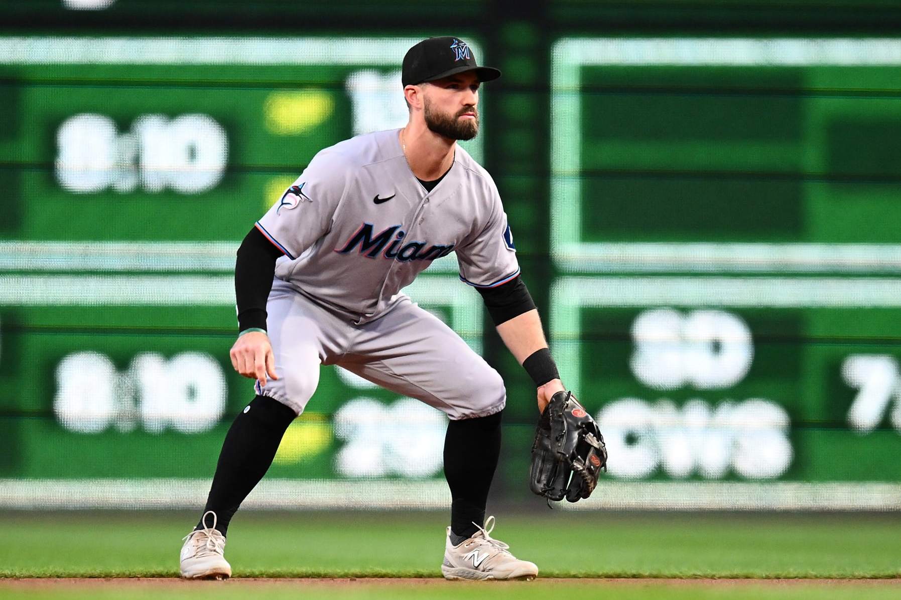 PITTSBURGH, PENNSYLVANIA - SEPTEMBER 30: Jon Berti #5 of the Miami Marlins in action during the game against the Pittsburgh Pirates at PNC Park on September 30, 2023 in Pittsburgh, Pennsylvania. (Photo by Joe Sargent/Getty Images)