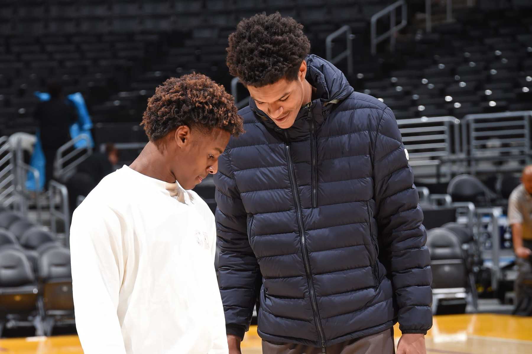 LOS ANGELES, CA - DECEMBER 25: Shareef O'Neal and Bronny James play on the court after the Los Angeles Lakers game against the LA Clippers on December 25, 2019 at STAPLES Center in Los Angeles, California. NOTE TO USER: User expressly acknowledges and agrees that, by downloading and/or using this Photograph, user is consenting to the terms and conditions of the Getty Images License Agreement. Mandatory Copyright Notice: Copyright 2019 NBAE (Photo by Andrew D. Bernstein/NBAE via Getty Images)