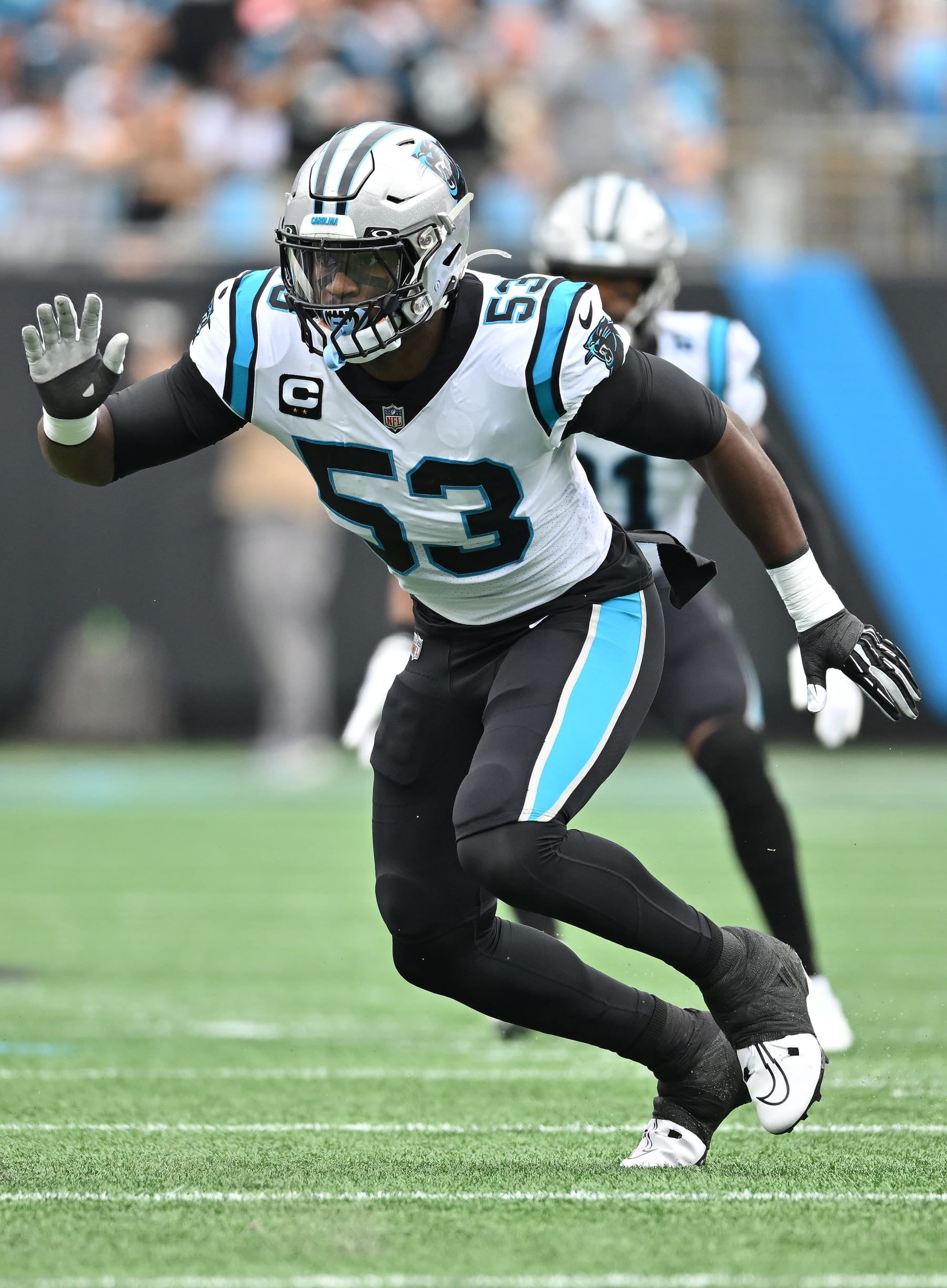 CHARLOTTE, NORTH CAROLINA - SEPTEMBER 25: Brian Burns #Fifty three of the Carolina Panthers rushed against the Sleek Orleans Saints for the duration of their game at Bank of The US Stadium on September 25, 2022 in Charlotte, North Carolina. (Photo by Grant Halverson/Getty Photos)