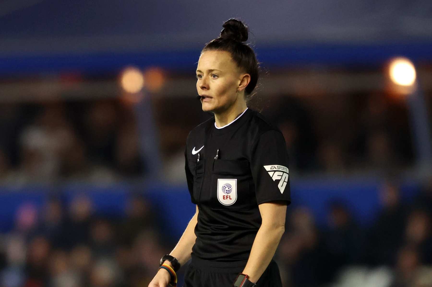 BIRMINGHAM, ENGLAND - NOVEMBER 25: Rebecca Welch, Referee in action during the Sky Bet Championship match between Birmingham City and Sheffield Wednesday at St Andrews on November 25, 2023 in Birmingham, England. (Photo by Morgan Harlow/Getty Images)