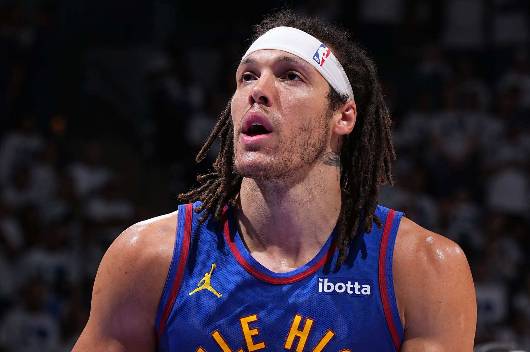 MINNEAPOLIS, MN - MAY 16: Aaron Gordon #50 of the Denver Nuggets shoots a free throw during the game against the Minnesota Timberwolves during Round 2 Game 6 of the 2024 NBA Playoffs on May 16, 2024 at Target Center in Minneapolis, Minnesota. NOTE TO USER: User expressly acknowledges and agrees that, by downloading and or using this Photograph, user is consenting to the terms and conditions of the Getty Images License Agreement. Mandatory Copyright Notice: Copyright 2024 NBAE (Photo by Garrett Ellwood/NBAE via Getty Images)