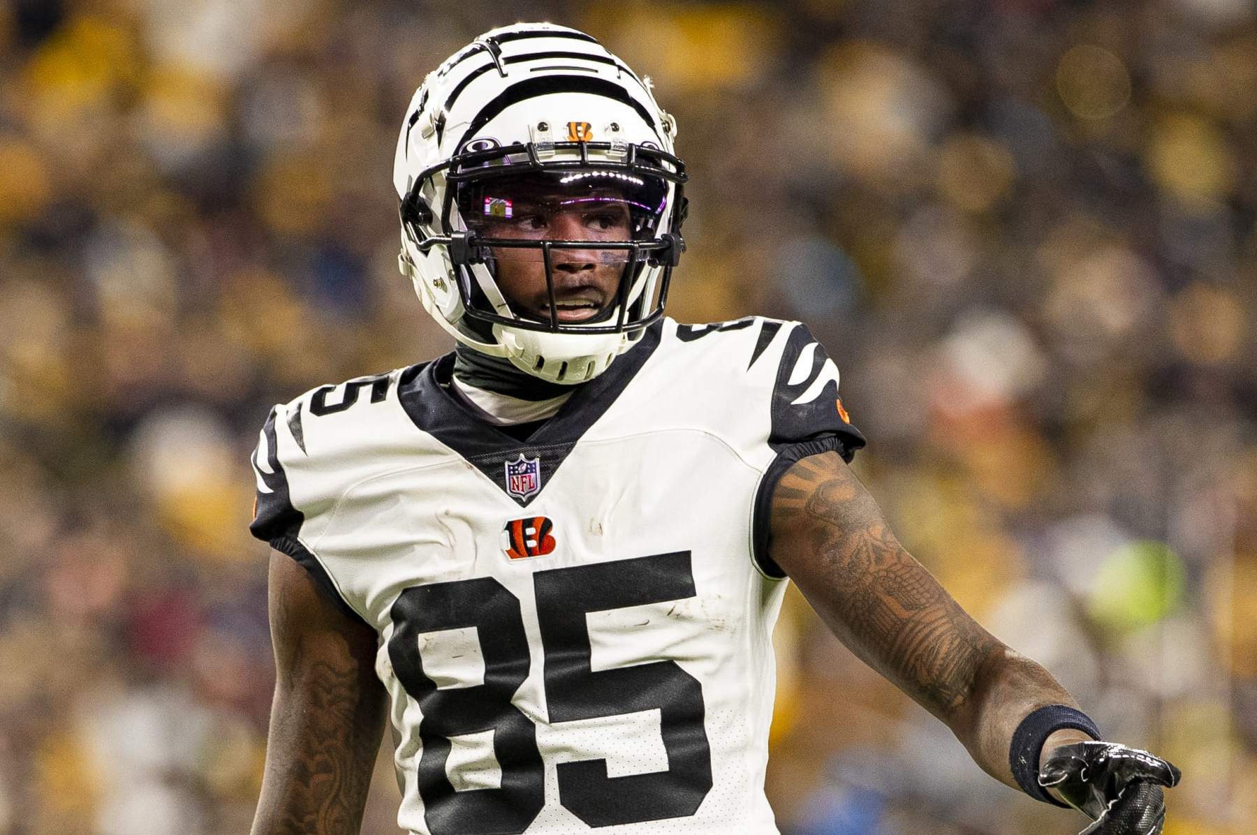 PITTSBURGH, PA - NOVEMBER 20: Cincinnati Bengals wide receiver Tee Higgins (85) looks on during the national football league game between the Cincinnati Bengals and the Pittsburgh Steelers on November 20, 2022 at Acrisure Stadium in Pittsburgh, PA. (Photo by Mark Alberti/Icon Sportswire via Getty Images)