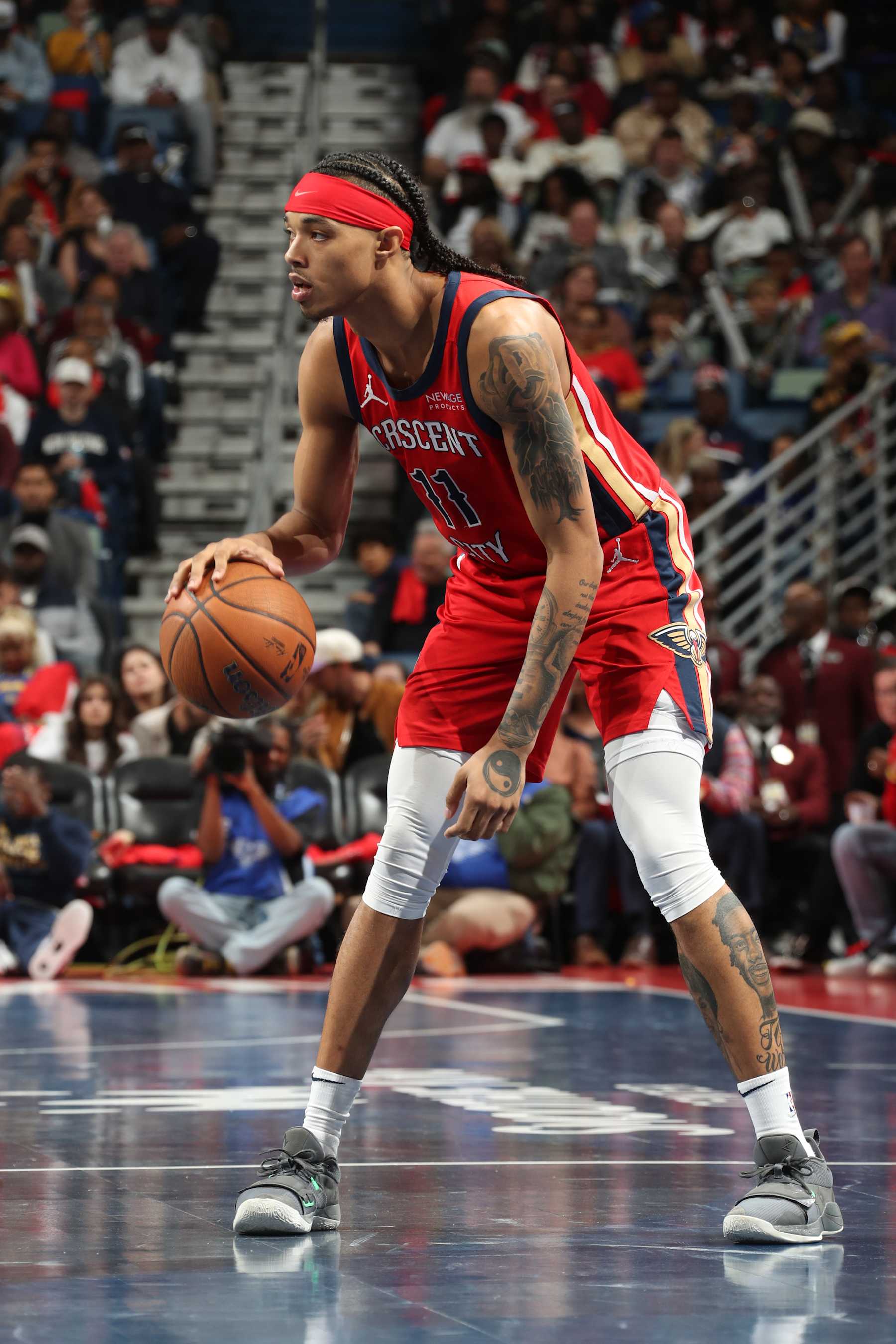 NEW ORLEANS, LA - NOVEMBER 22: Brandon Boston Jr. #11 of the New Orleans Pelicans handles the ball during the game against the Golden State Warriors during the Emirates NBA Cup game on November 22, 2024 at the Smoothie King Center in New Orleans, Louisiana. NOTE TO USER: User expressly acknowledges and agrees that, by downloading and or using this Photograph, user is consenting to the terms and conditions of the Getty Images License Agreement. Mandatory Copyright Notice: Copyright 2024 NBAE (Photo by Layne Murdoch Jr./NBAE via Getty Images)